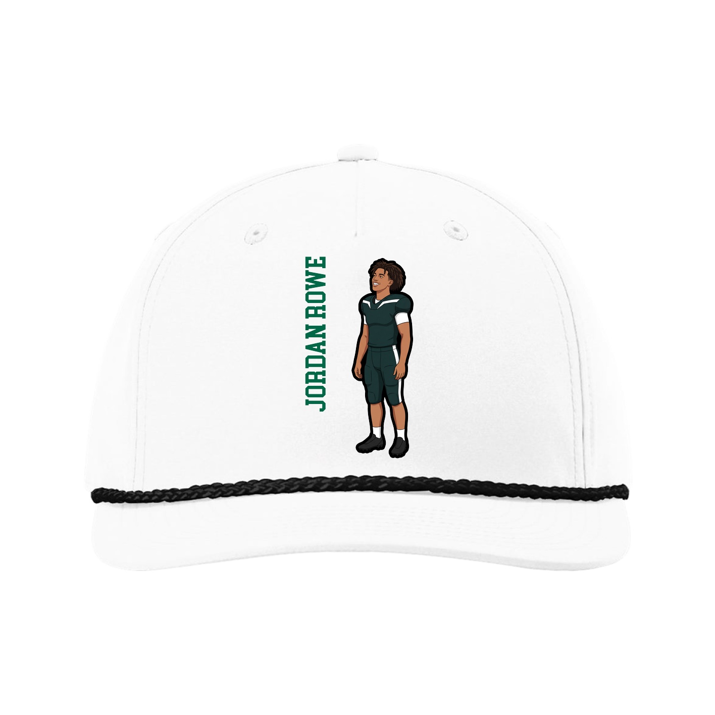 Five-Panel Classic Rope Cap — Name Vertical in White