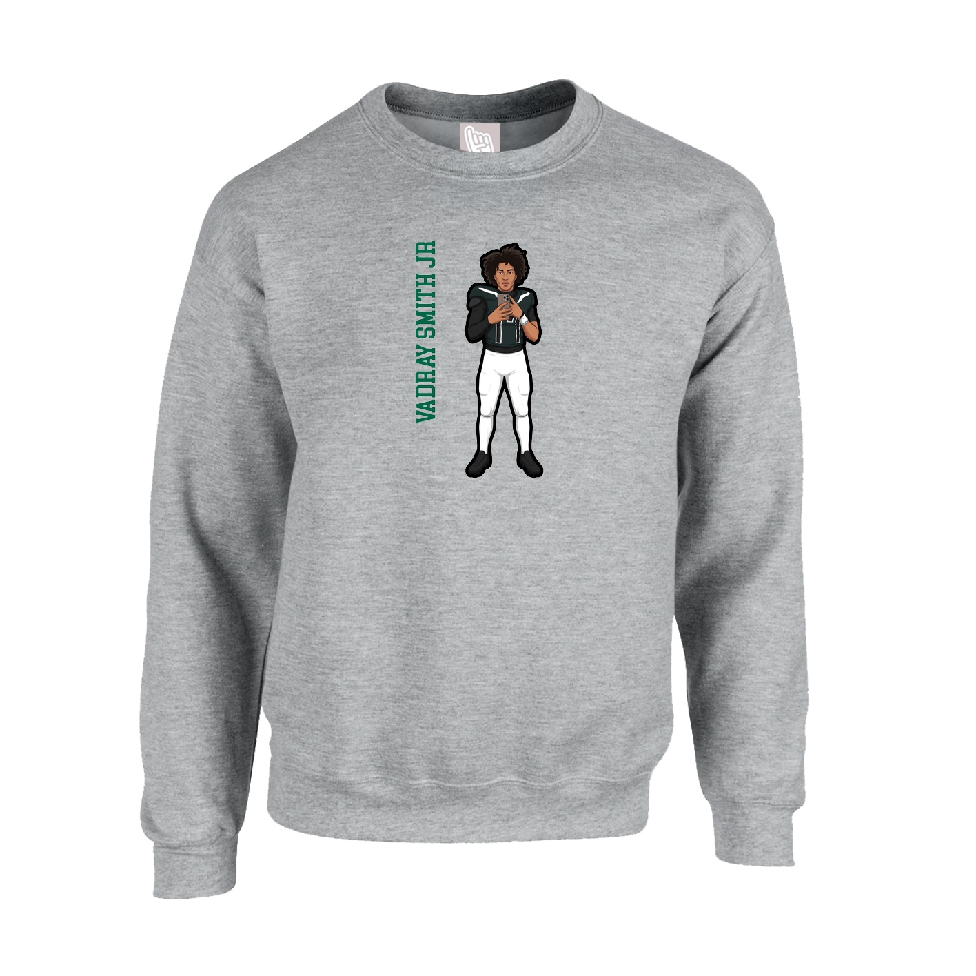 Fleece Crew — Name Vertical in Grey