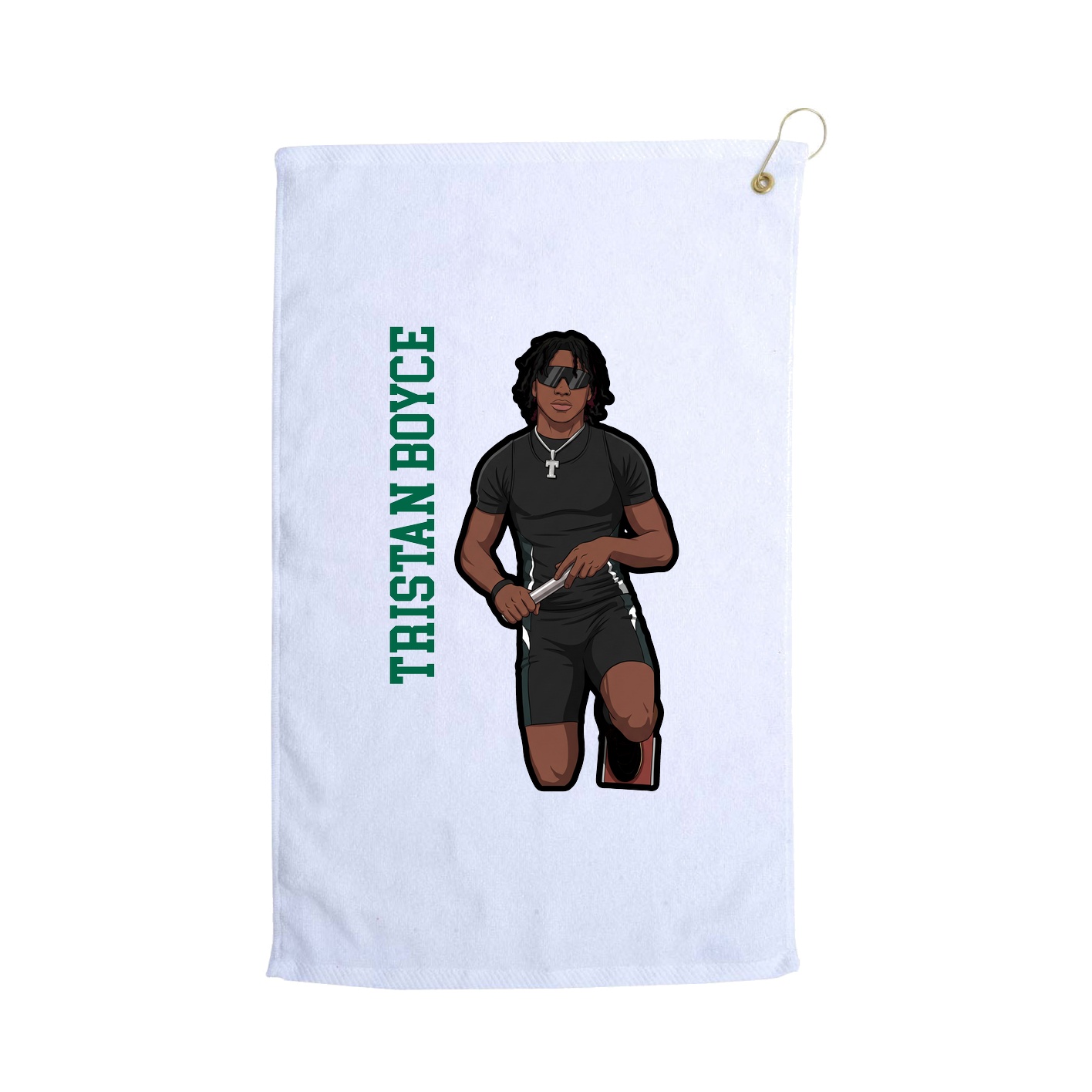 Golf Towel — Name Vertical in White
