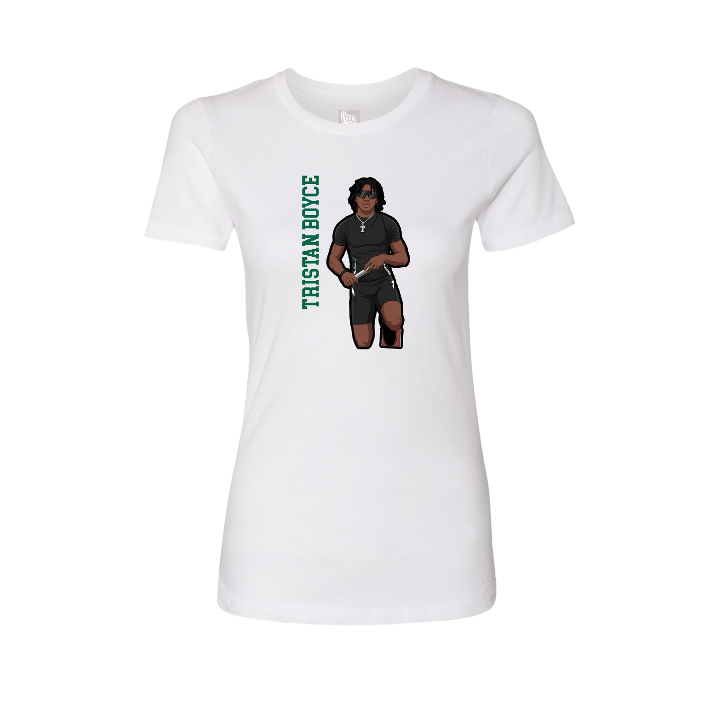 Fitted Women's Tee — Name Vertical in White
