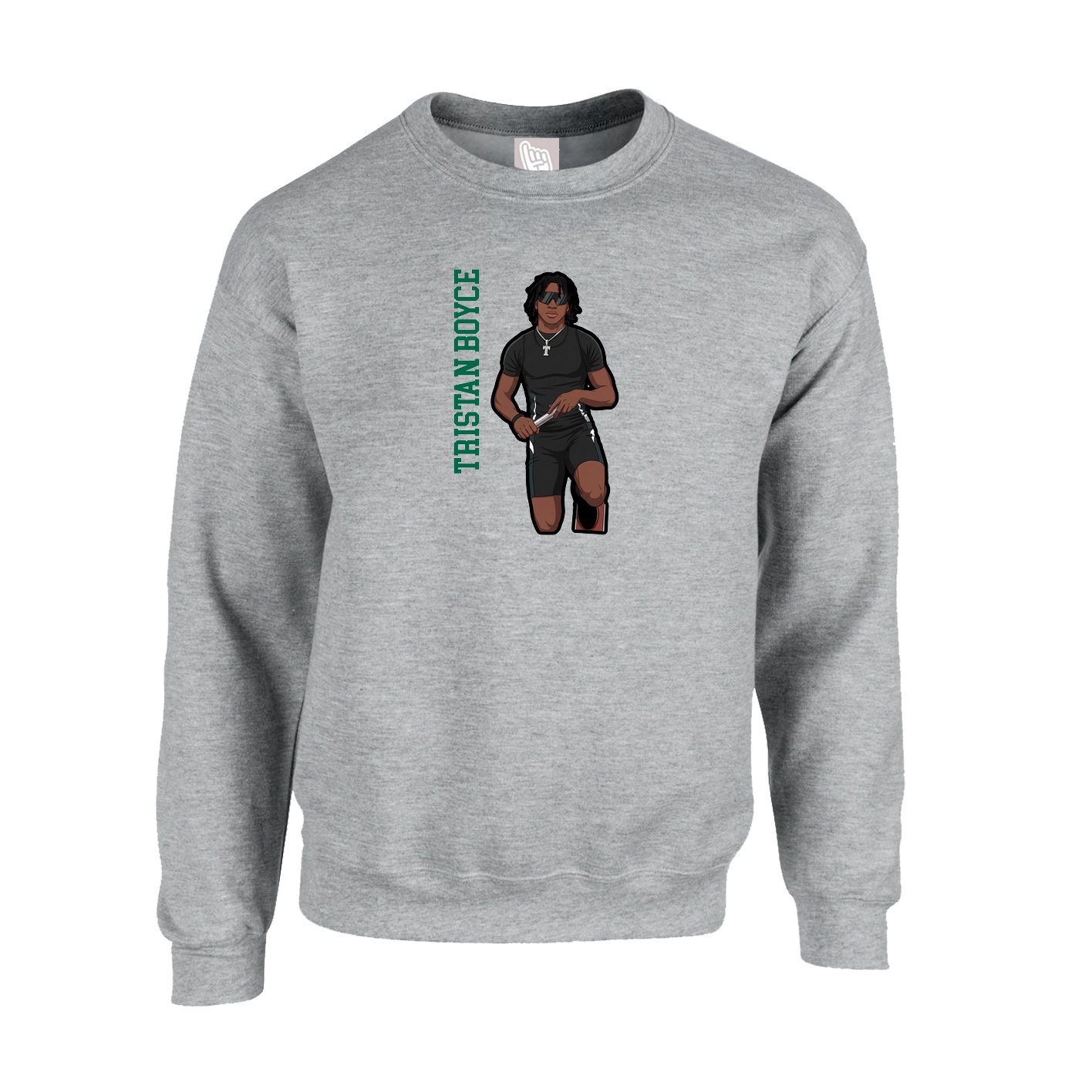 Fleece Crew — Name Vertical in Grey