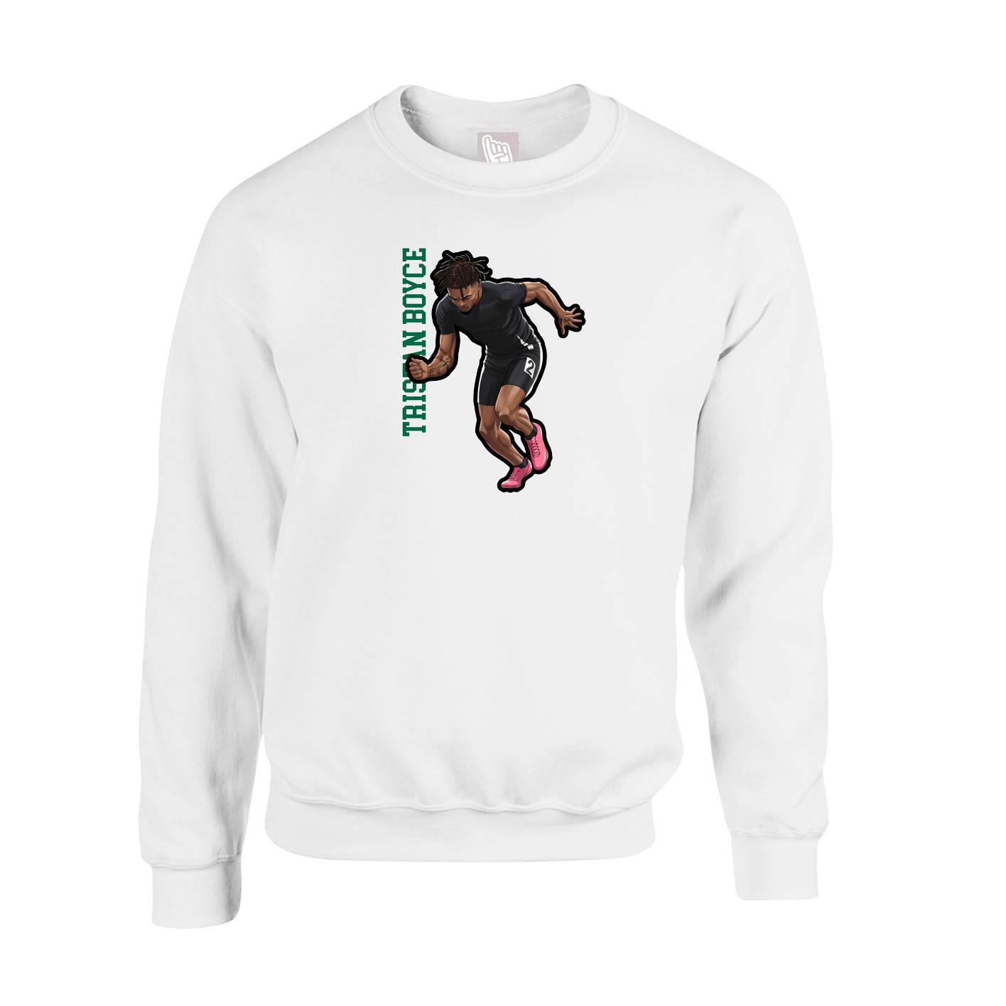 Fleece Crew — Name Vertical in White