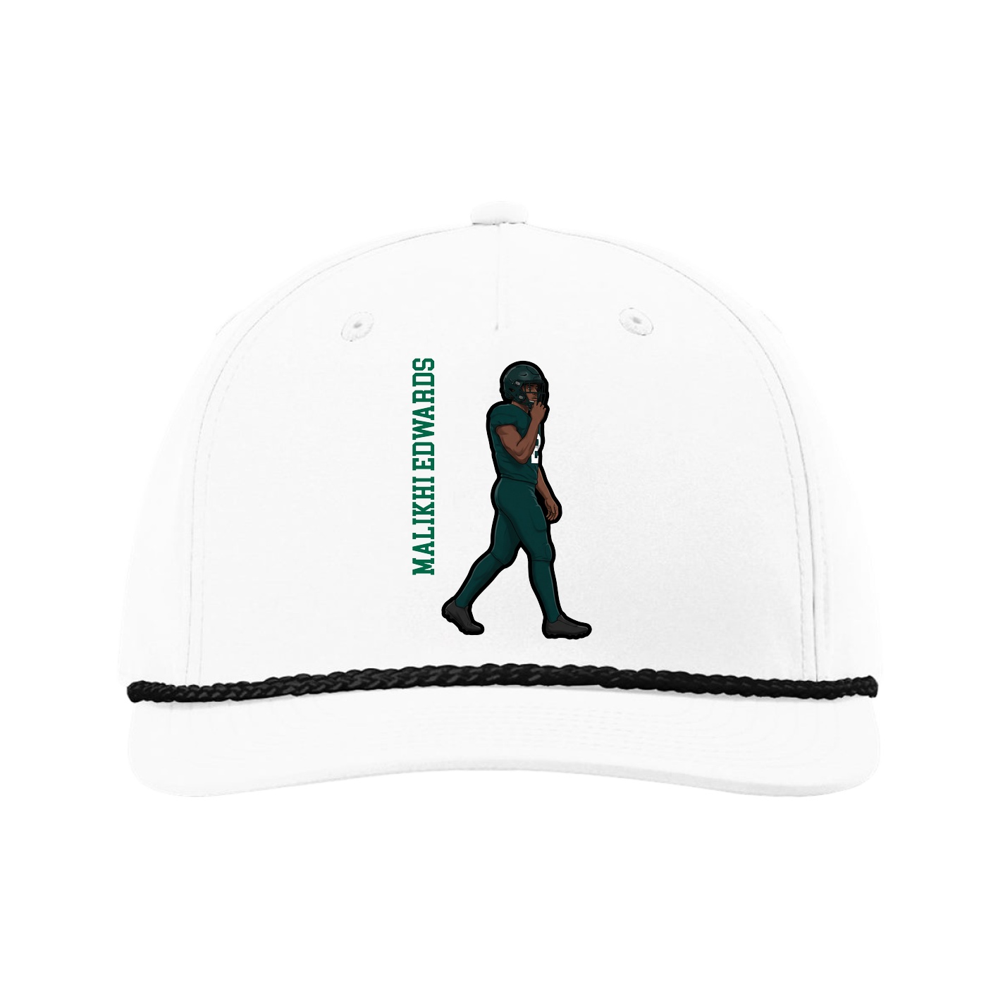 Five-Panel Classic Rope Cap — Name Vertical in White