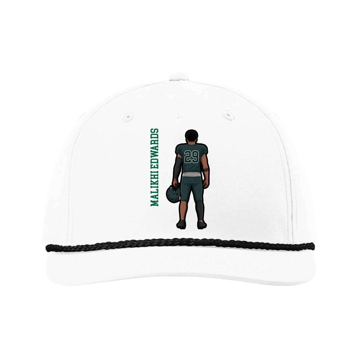 Five-Panel Classic Rope Cap — Name Vertical in White