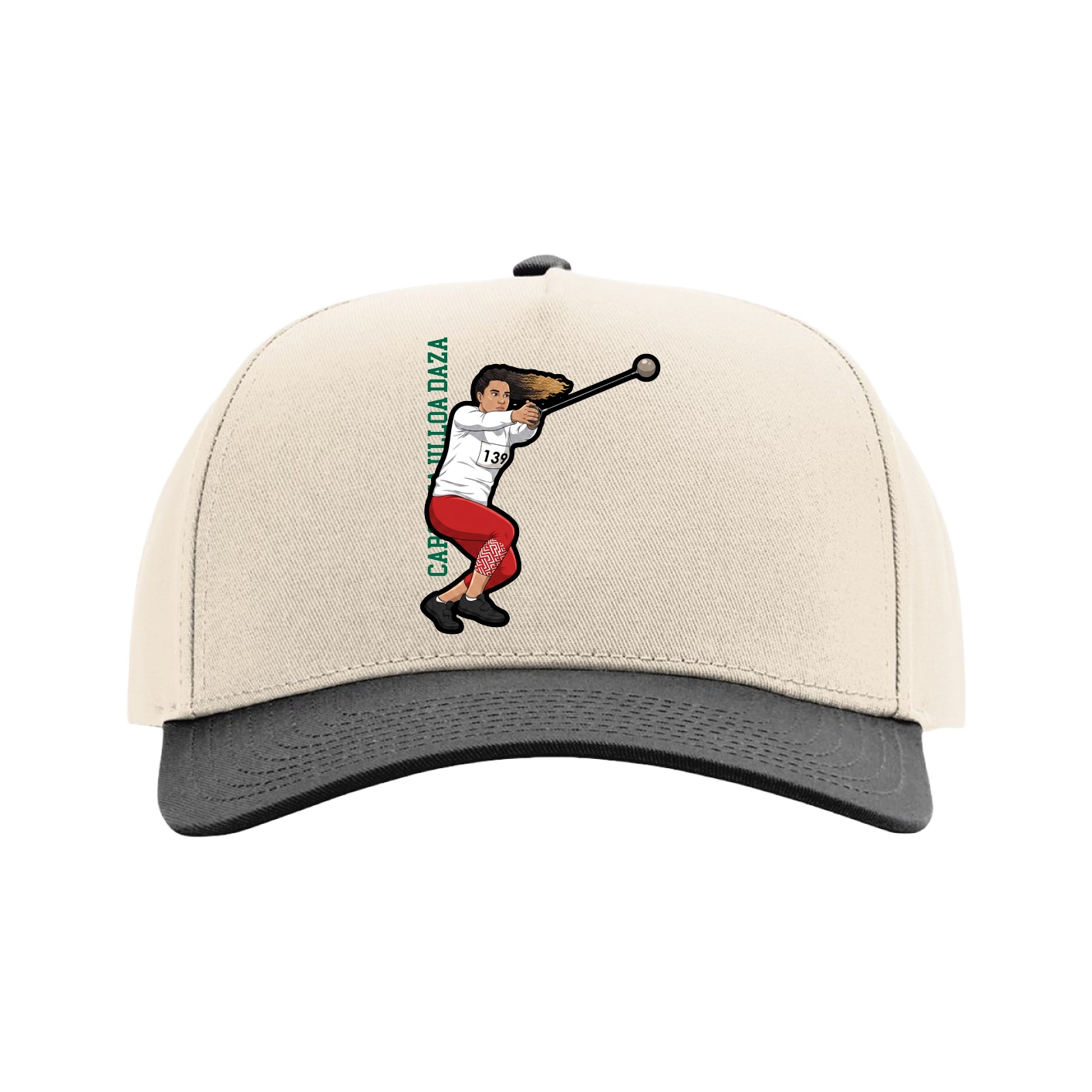 Full Fabric Five-Panel Champ Cap — Name Vertical in Cream/Black