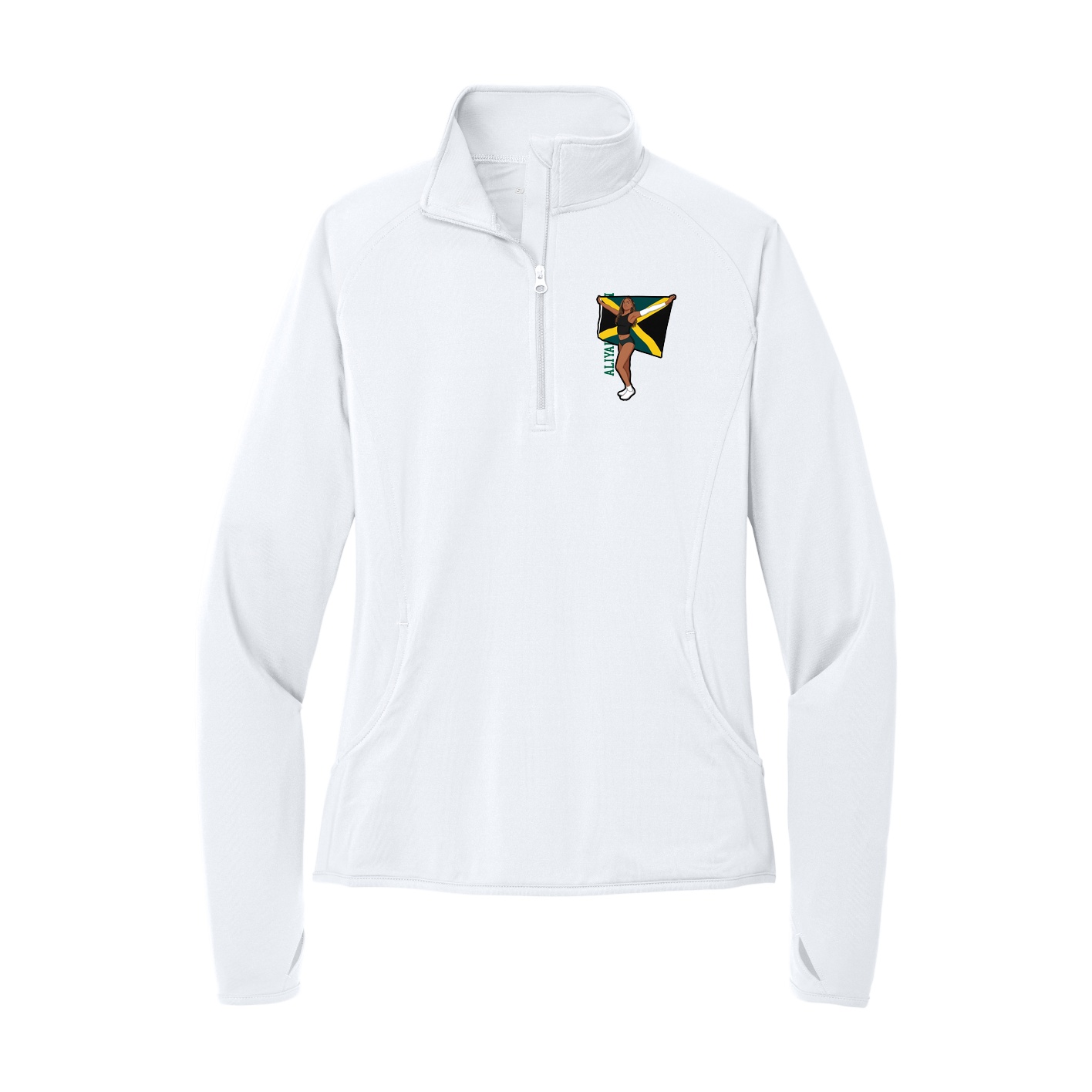 Women's Q-Zip Pullover — Name Vertical in White