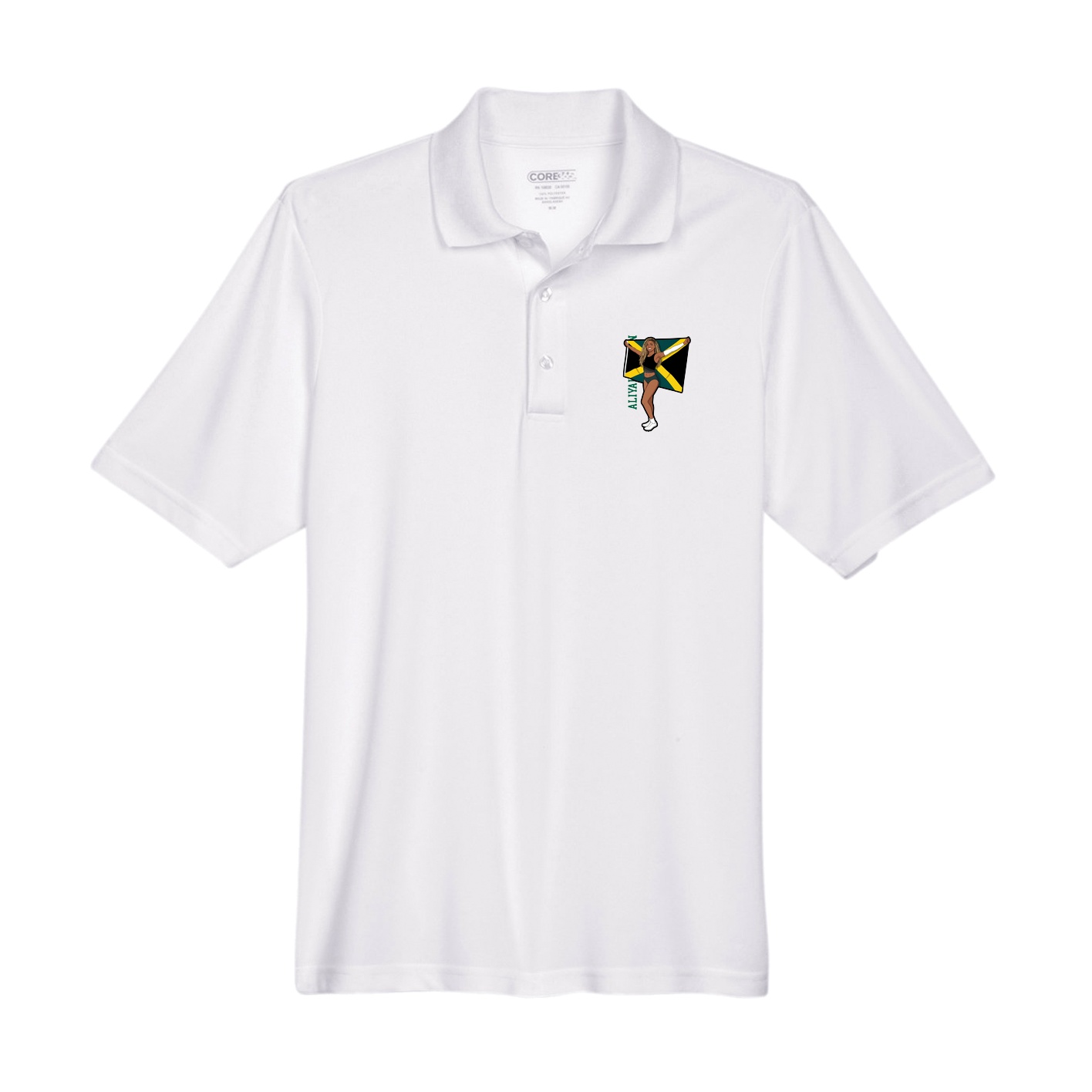 Performance Polo — Name Vertical in White