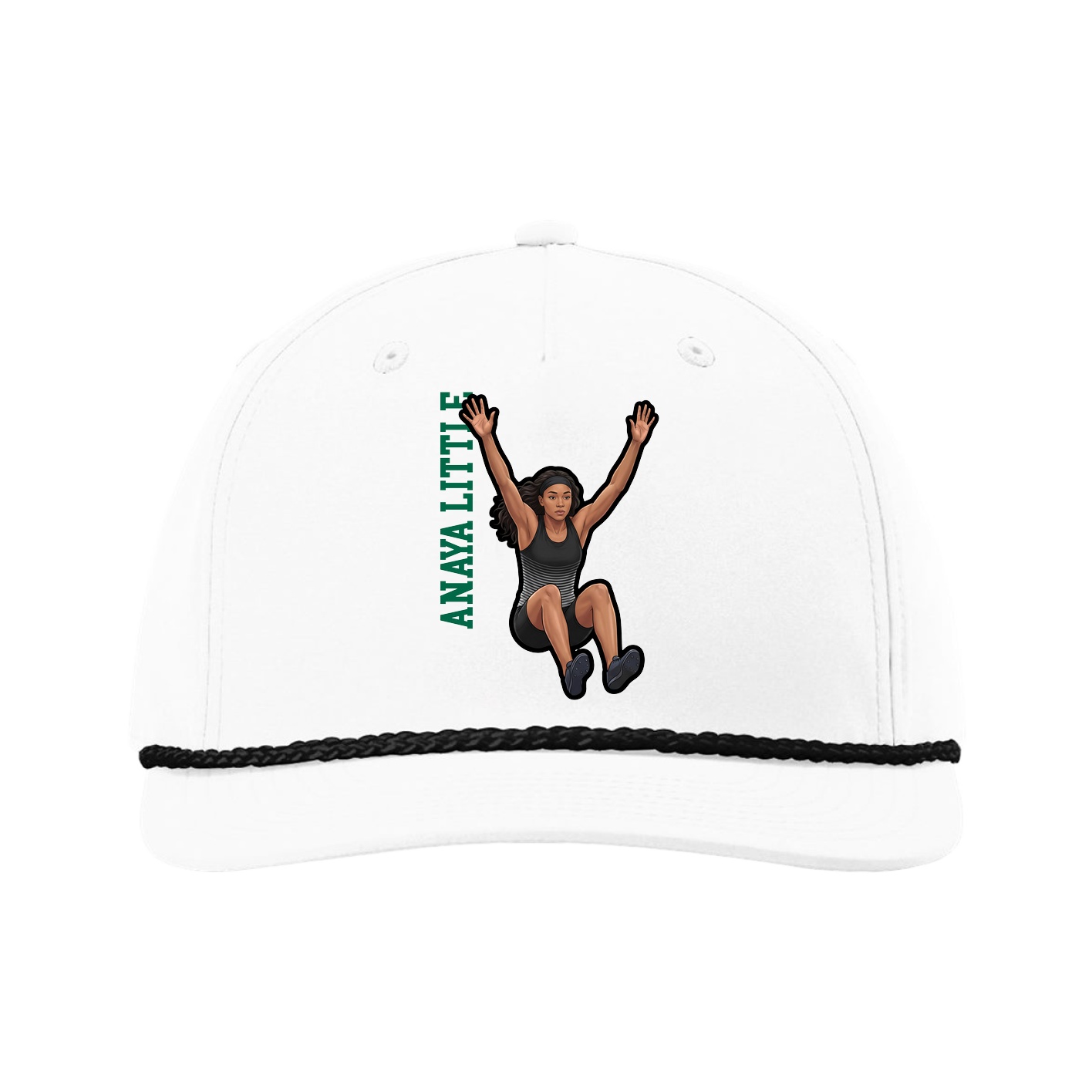 Five-Panel Classic Rope Cap — Name Vertical in White
