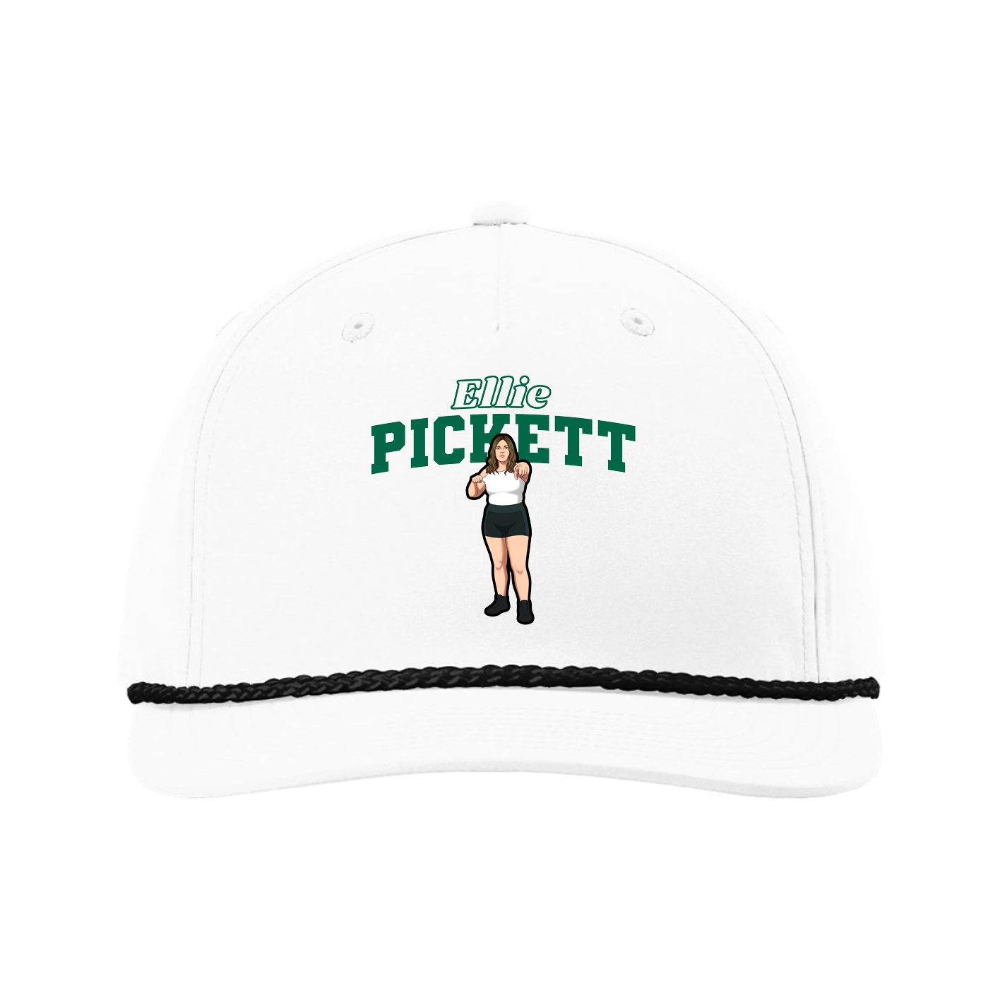 Five-Panel Classic Rope Cap — Name Arch in White