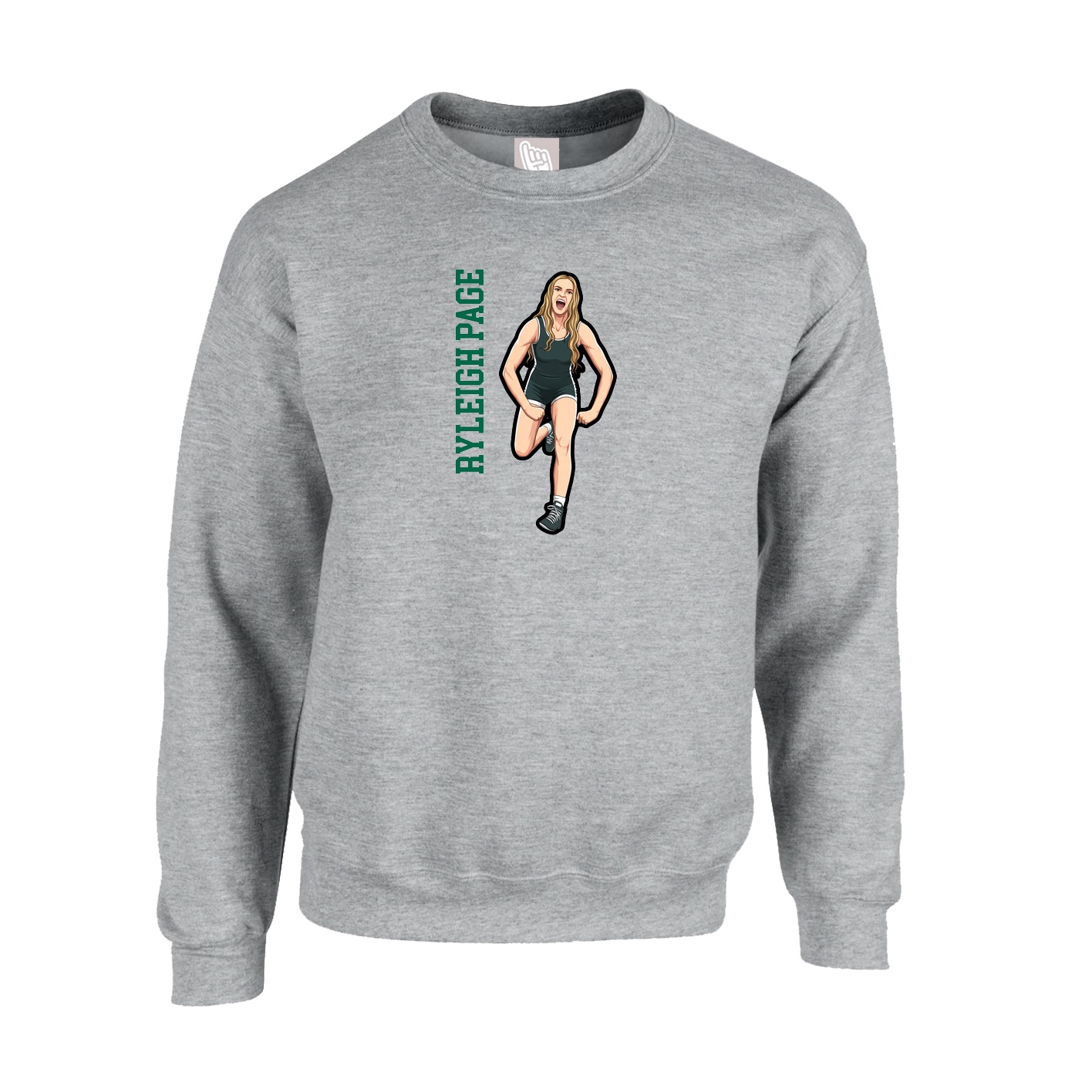 Fleece Crew — Name Vertical in Grey