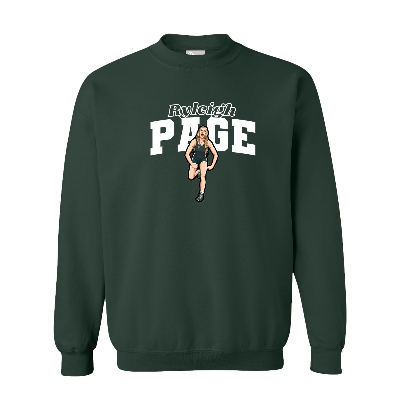 Fleece Crew — Name Arch in Green