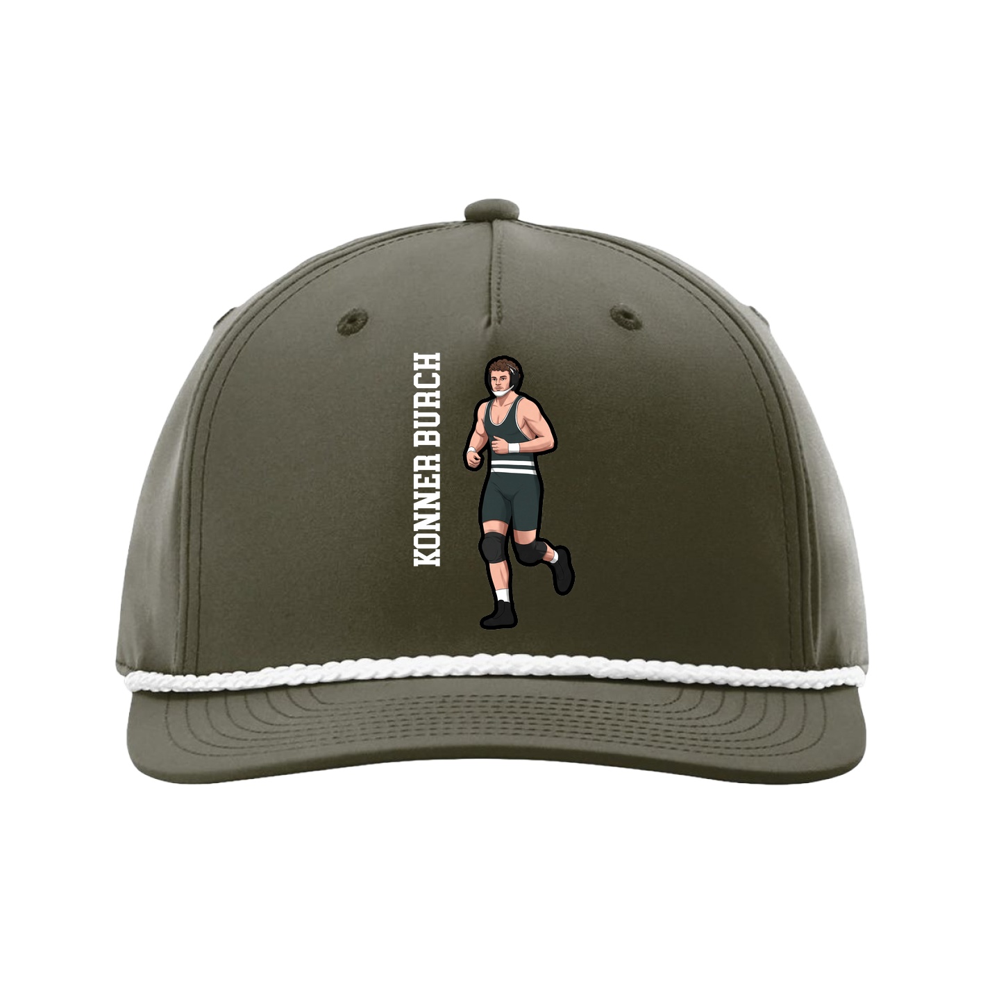 Five-Panel Classic Rope Cap — Name Vertical in Green