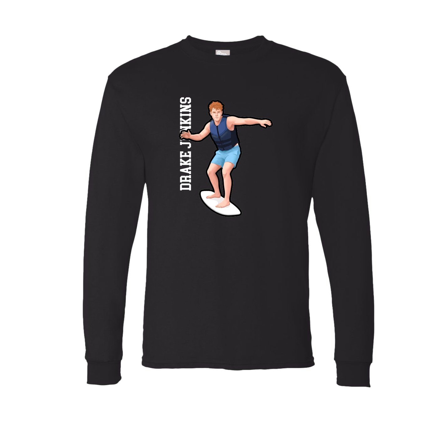 Long Sleeve Tee — Name Vertical in Black