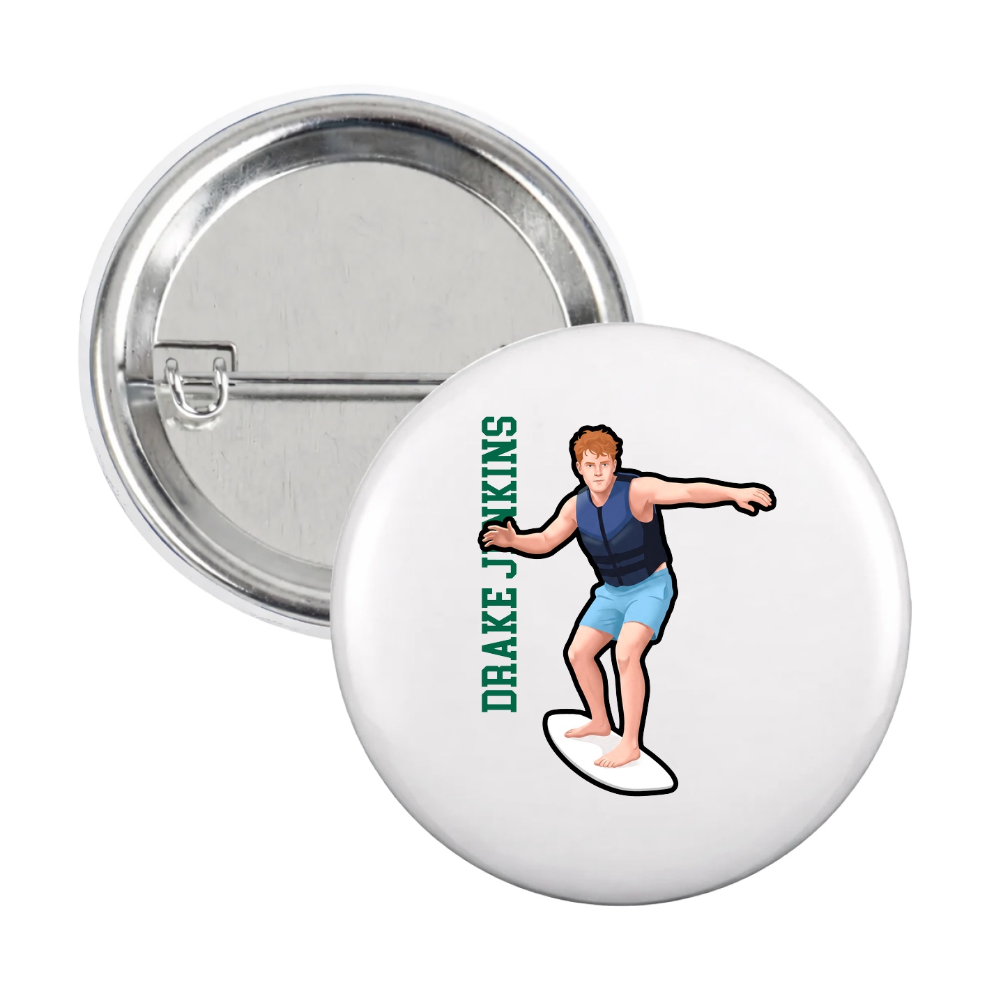 Game Day Button — Name Vertical in White