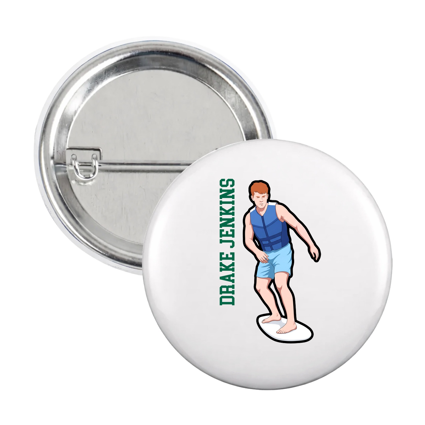 Game Day Button — Name Vertical in White