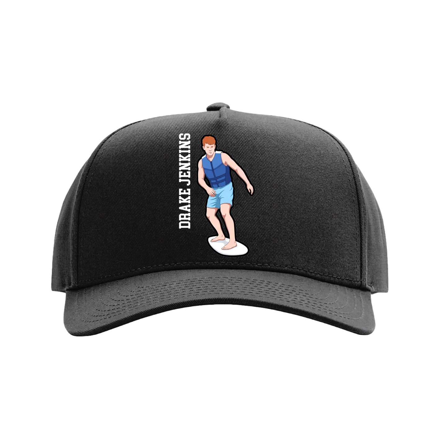Full Fabric Five-Panel Champ Cap — Name Vertical in Black