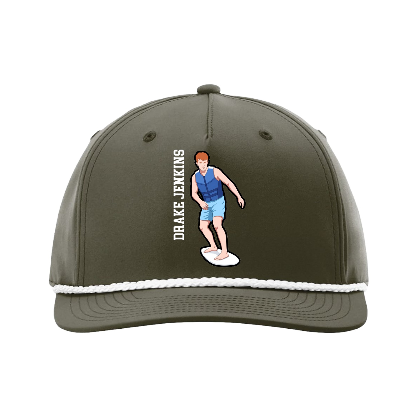 Five-Panel Classic Rope Cap — Name Vertical in Green