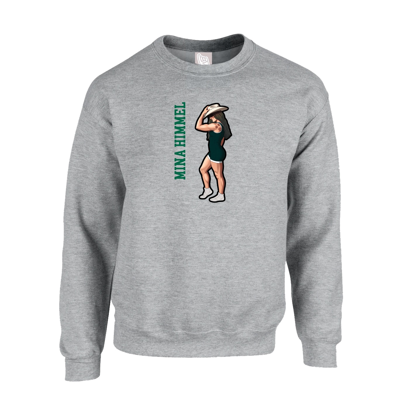 Fleece Crew — Name Vertical in Grey