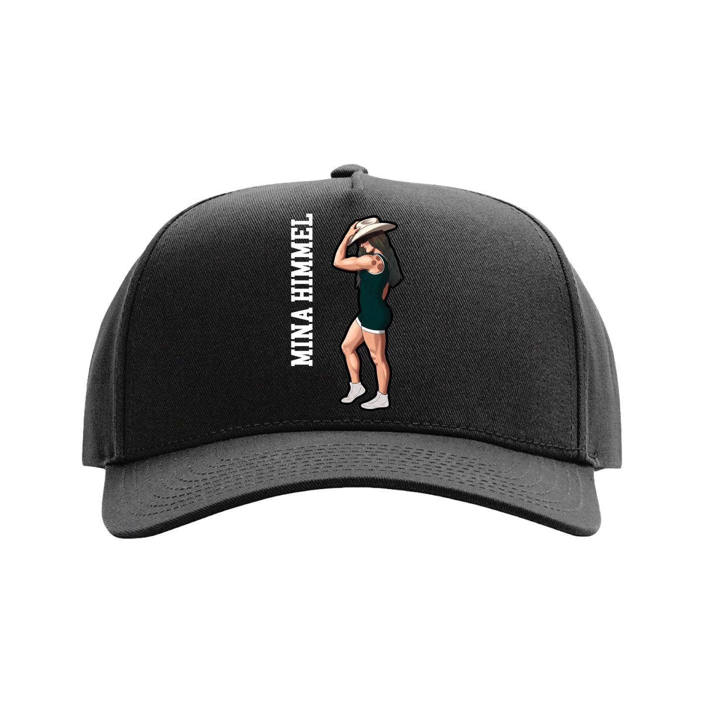 Full Fabric Five-Panel Champ Cap — Name Vertical in Black