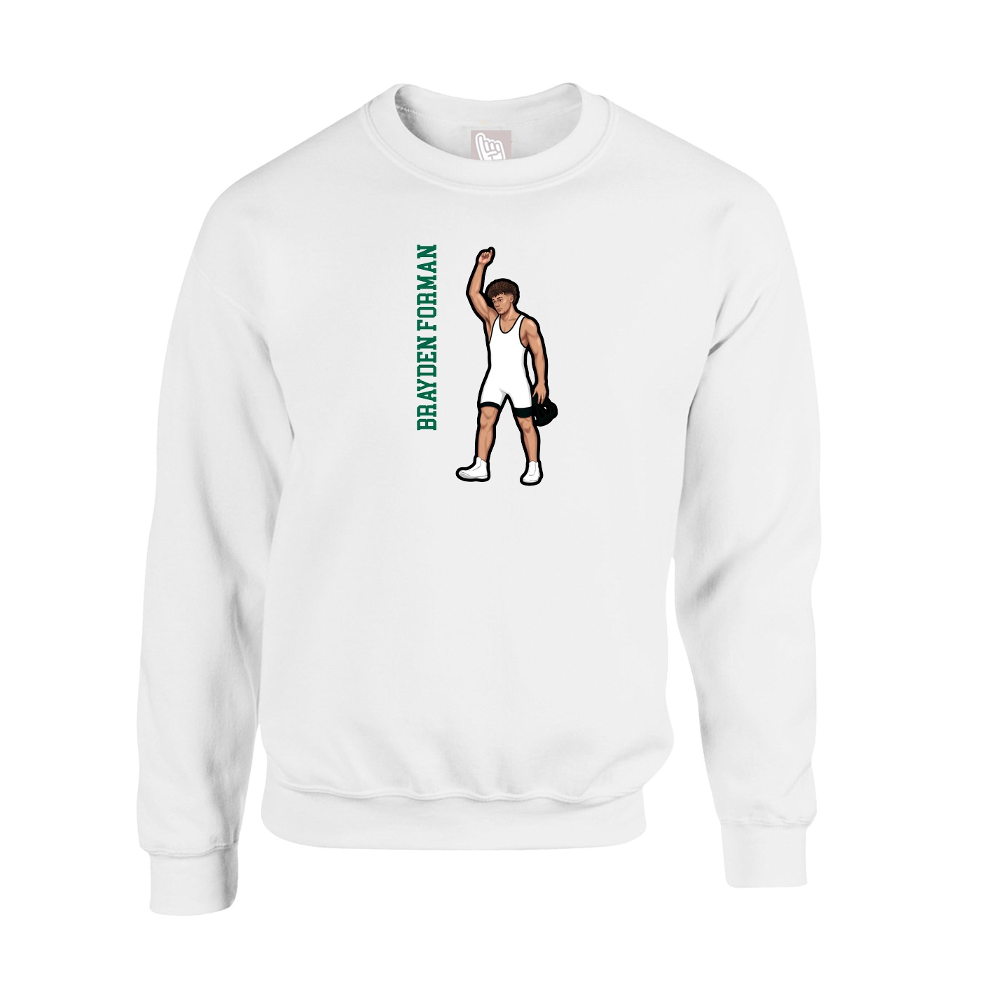 Fleece Crew — Name Vertical in White