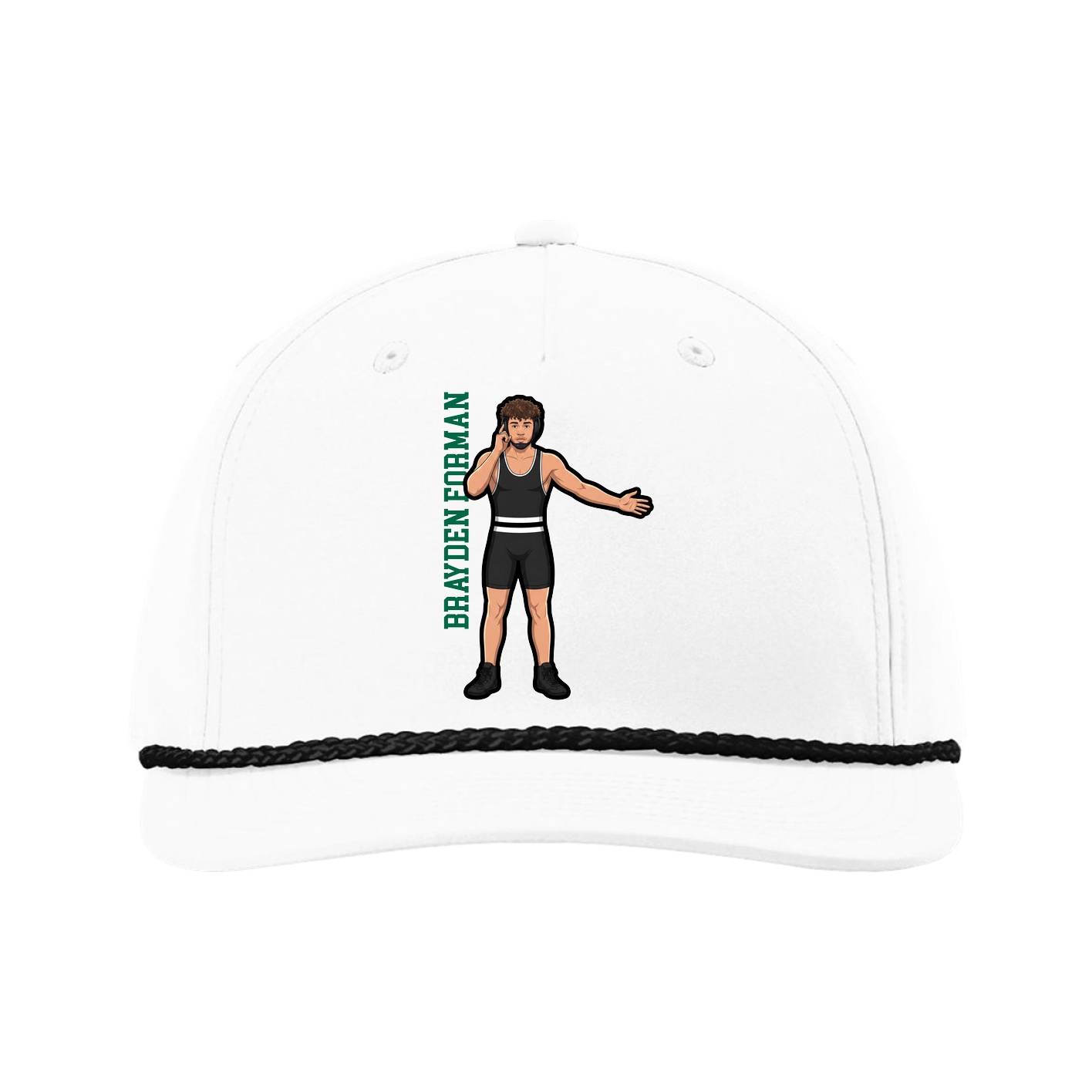 Five-Panel Classic Rope Cap — Name Vertical in White