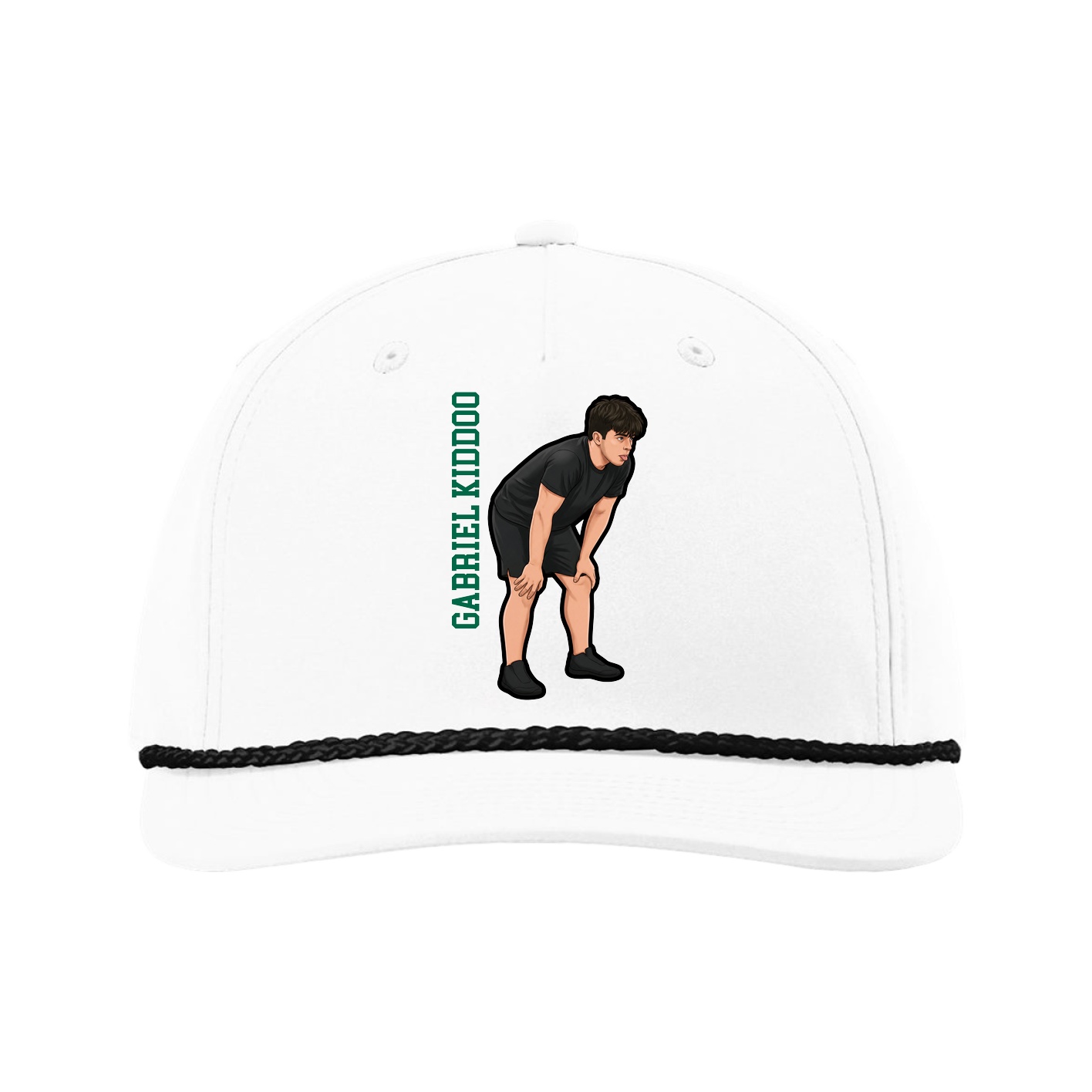Five-Panel Classic Rope Cap — Name Vertical in White