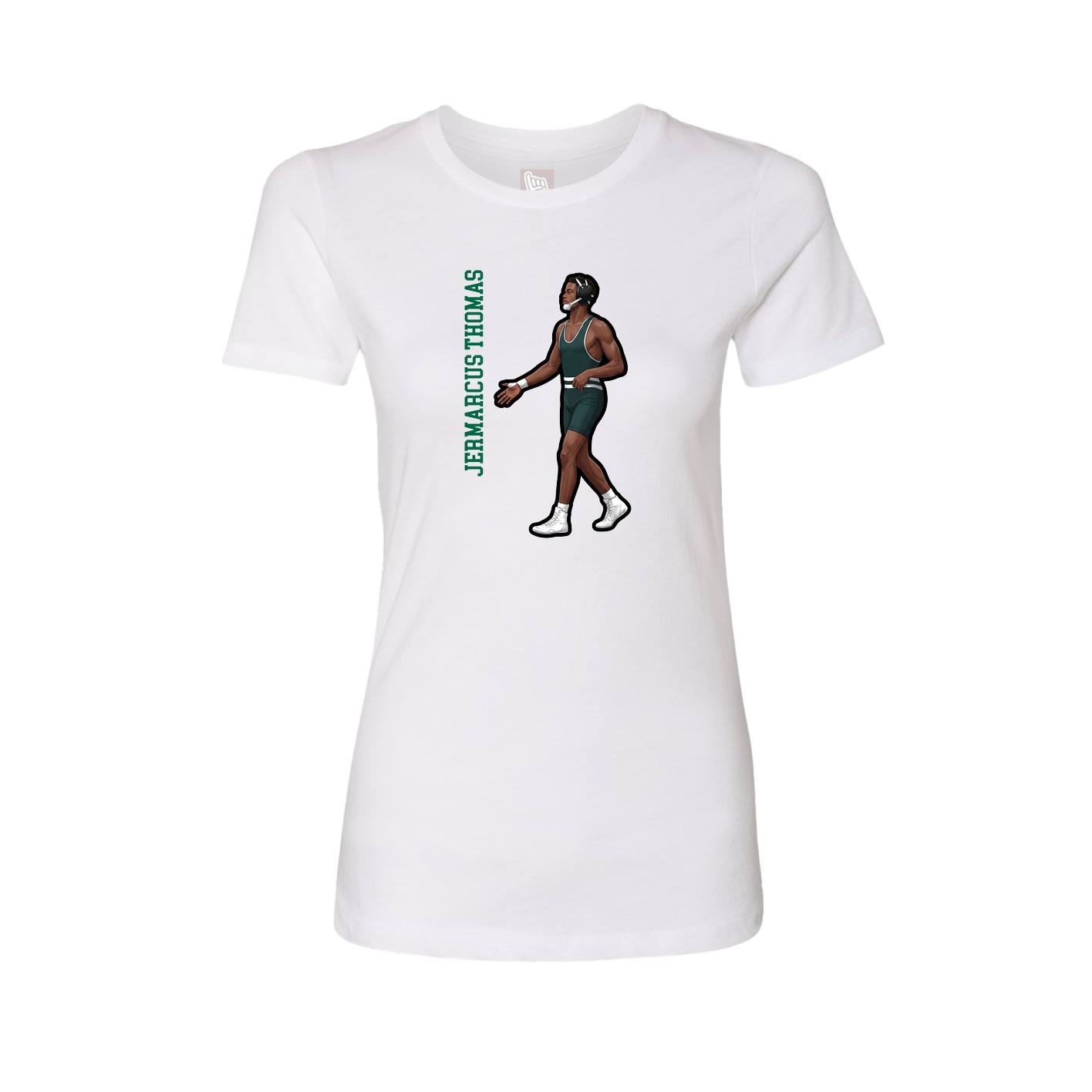 Fitted Women's Tee — Name Vertical in White