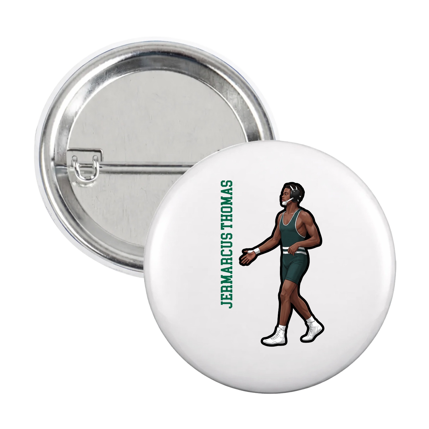 Game Day Button — Name Vertical in White