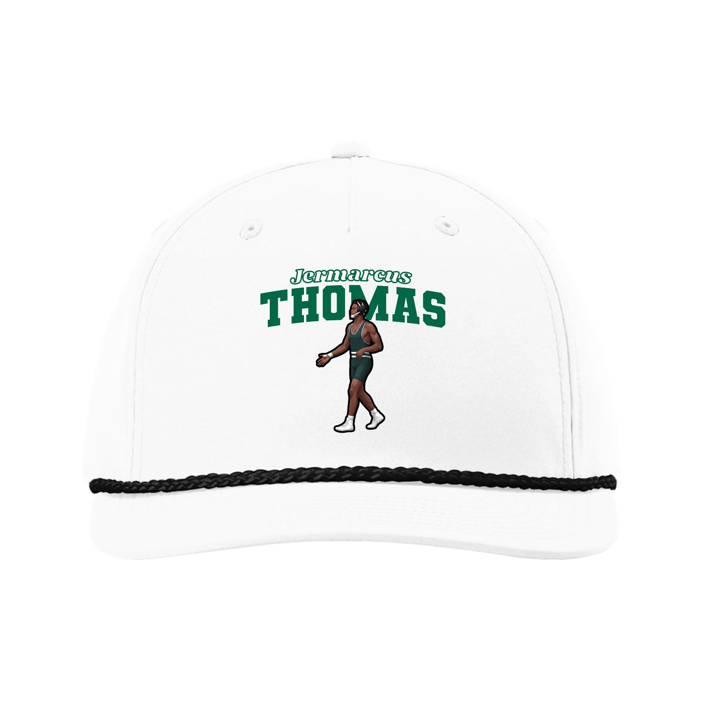 Five-Panel Classic Rope Cap — Name Arch in White