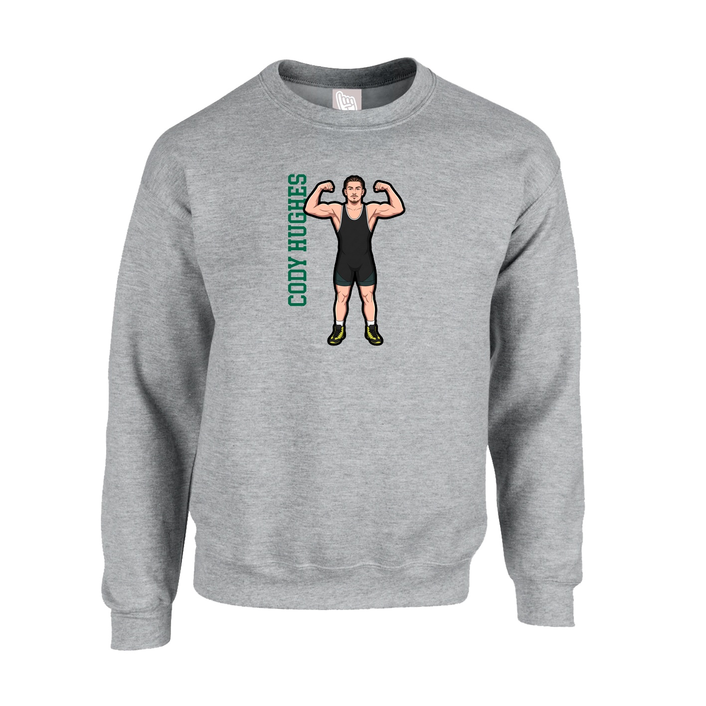 Fleece Crew — Name Vertical in Grey