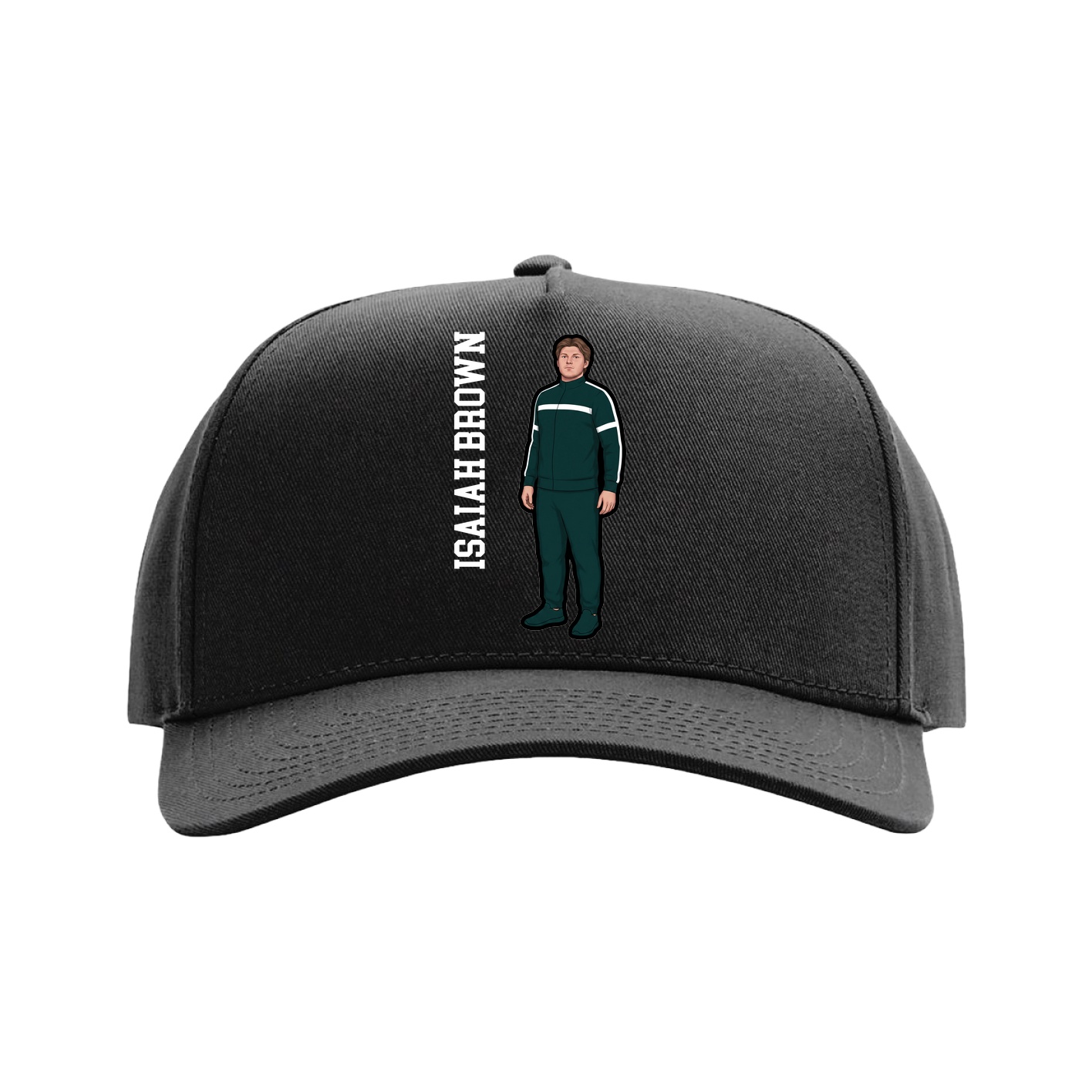 Full Fabric Five-Panel Champ Cap — Name Vertical in Black