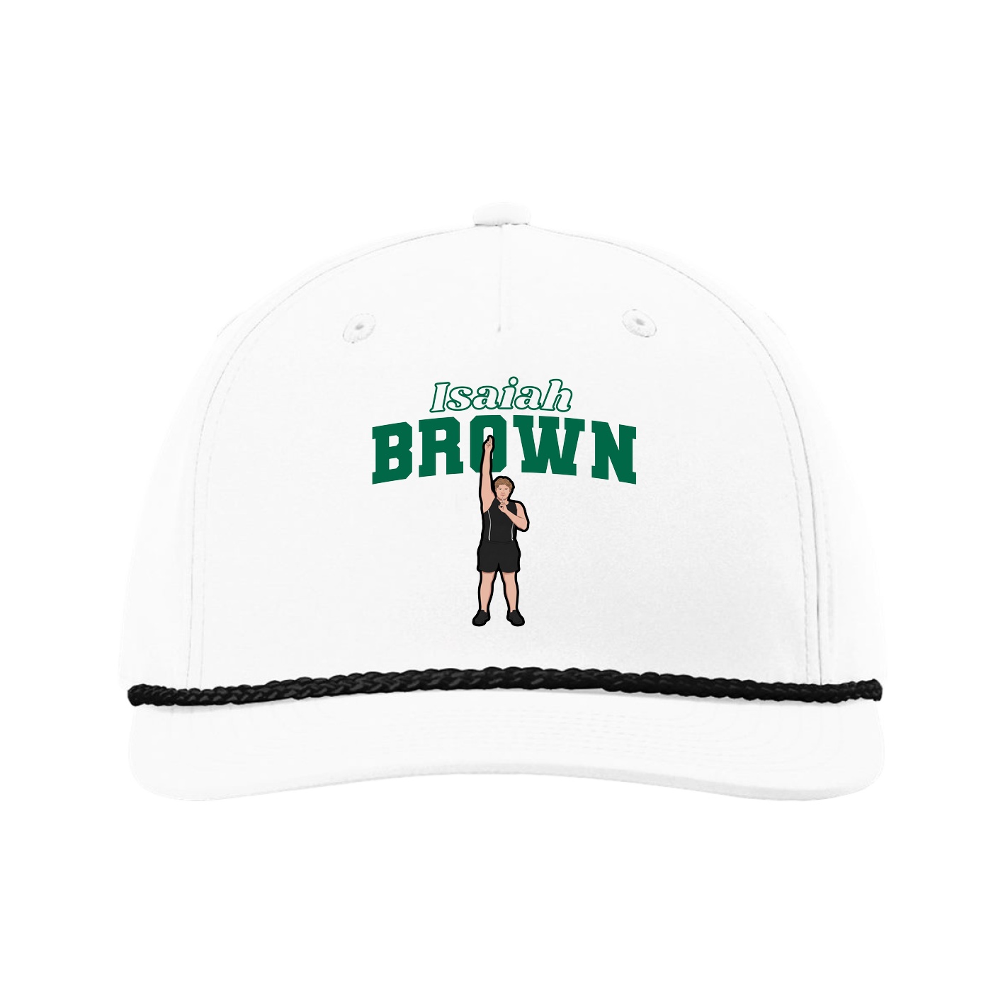Five-Panel Classic Rope Cap — Name Arch in White