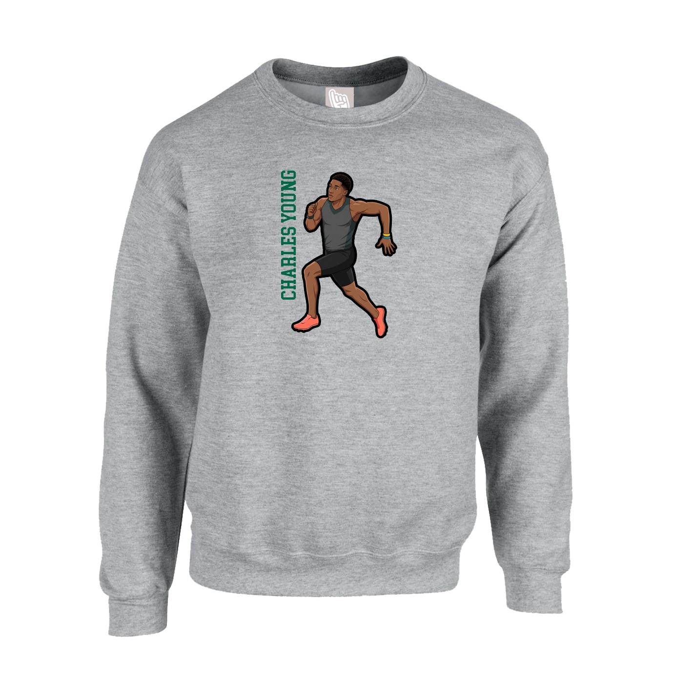 Fleece Crew — Name Vertical in Grey