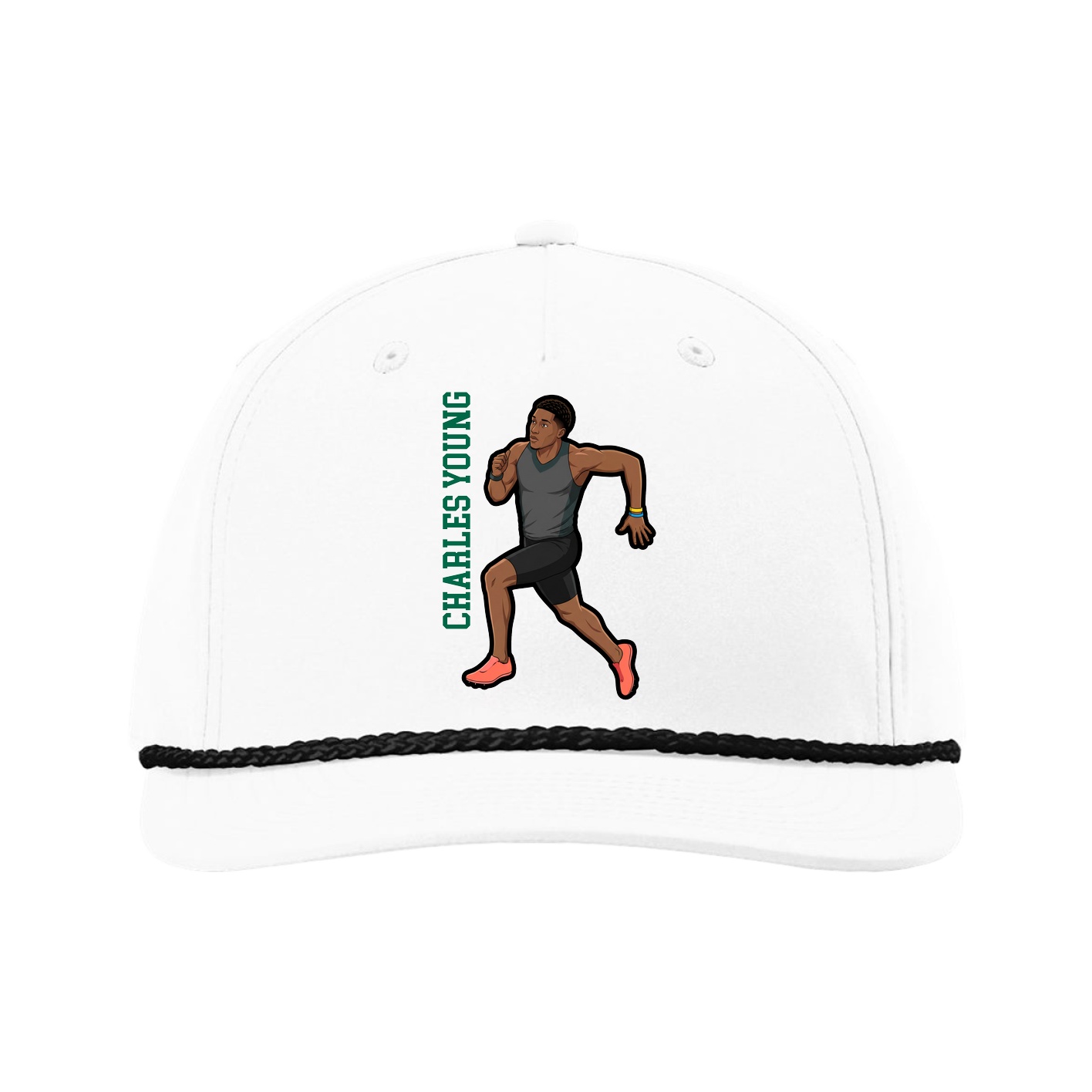 Five-Panel Classic Rope Cap — Name Vertical in White