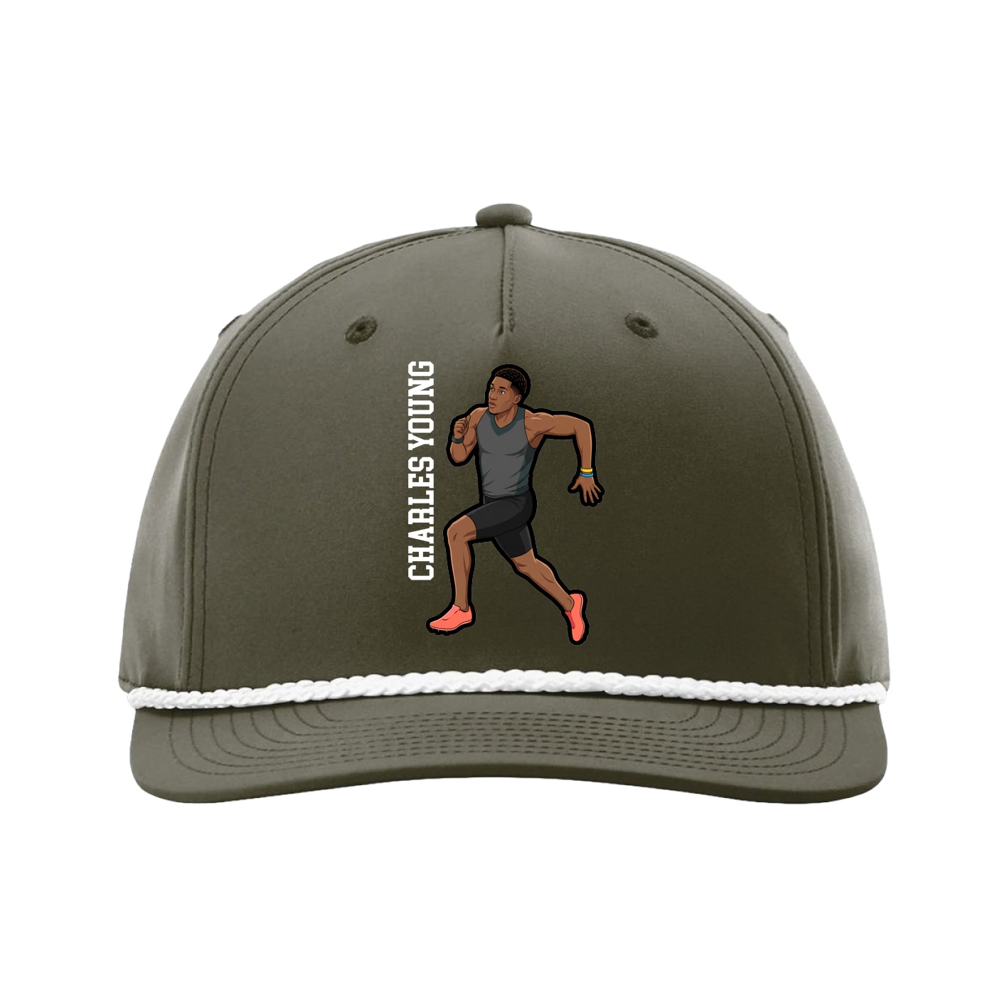 Five-Panel Classic Rope Cap — Name Vertical in Green