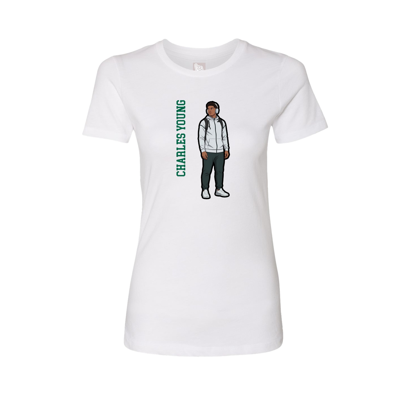 Womens Tee — Name Vertical in White