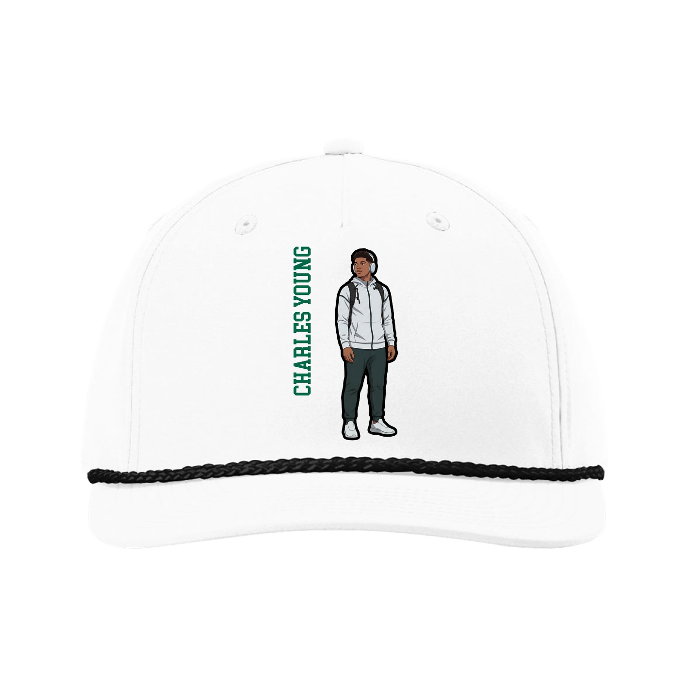 Five-Panel Classic Rope Cap — Name Vertical in White