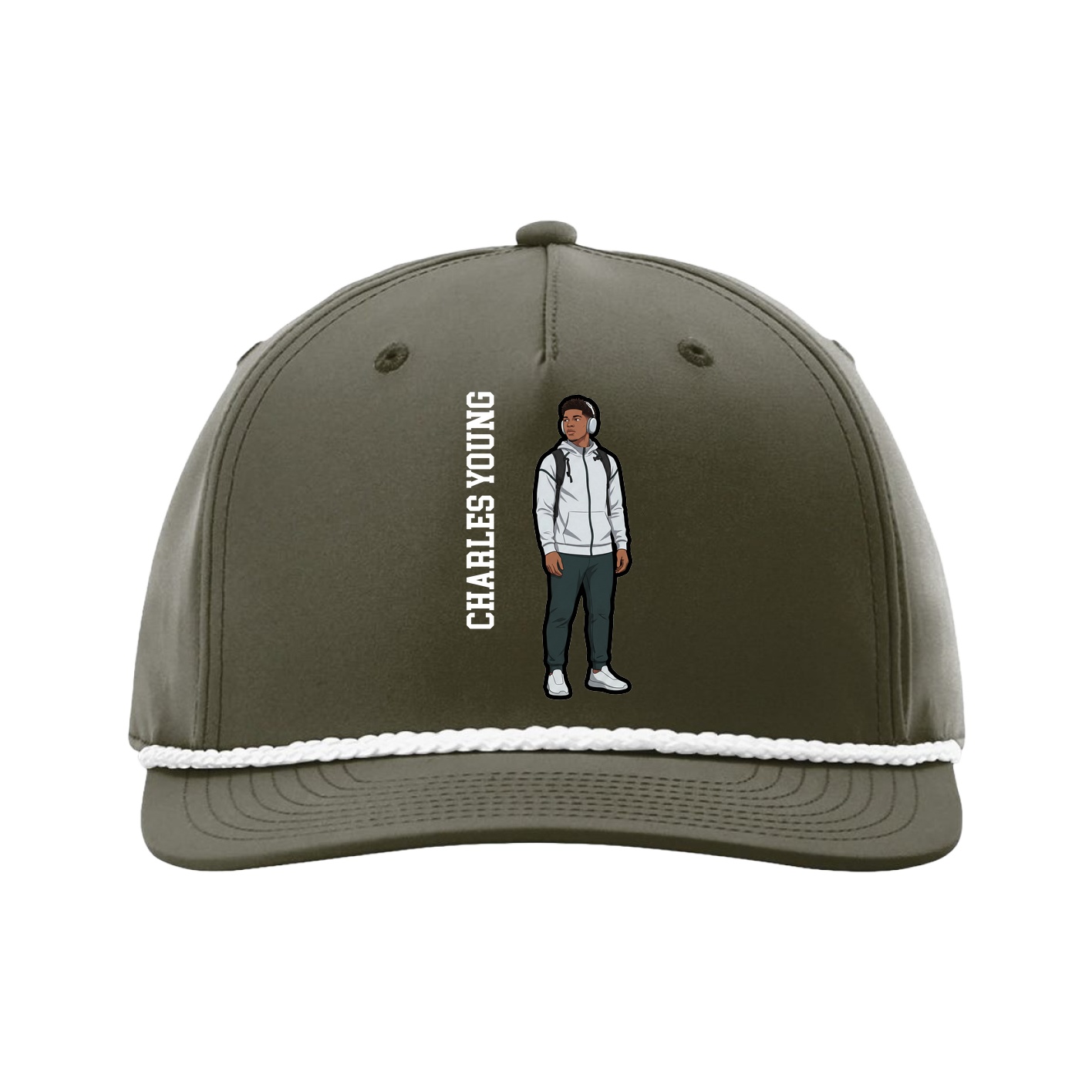 Five-Panel Classic Rope Cap — Name Vertical in Green