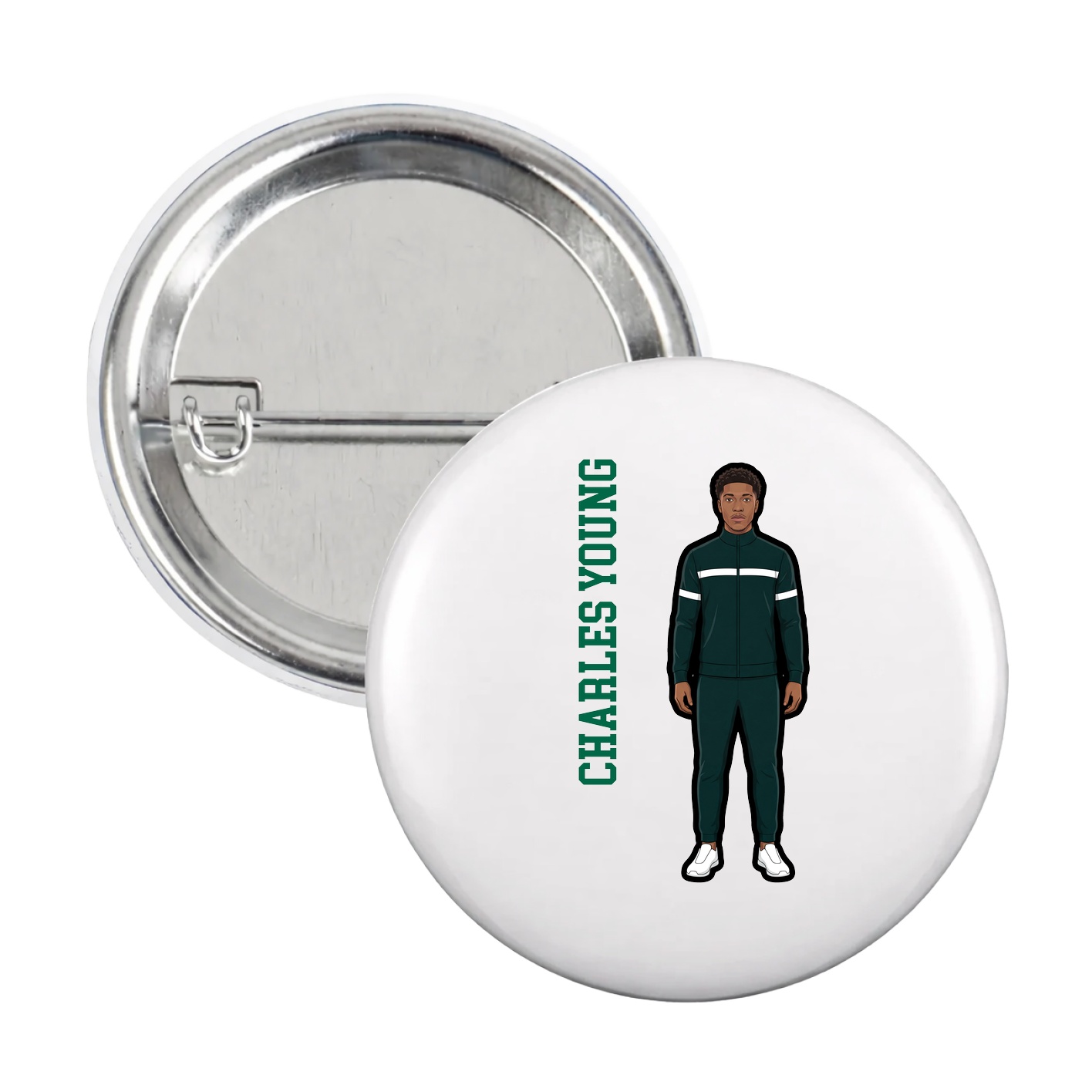 Game Day Button — Name Vertical in White
