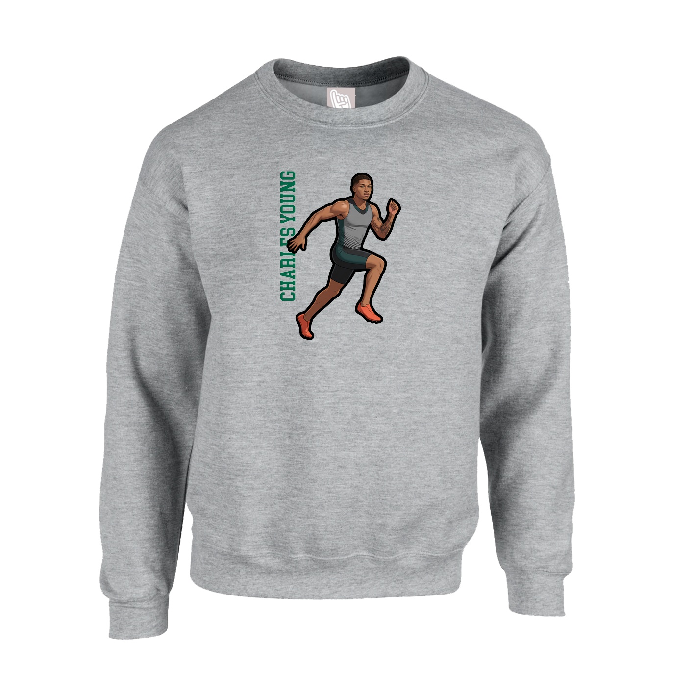 Fleece Crew — Name Vertical in Grey