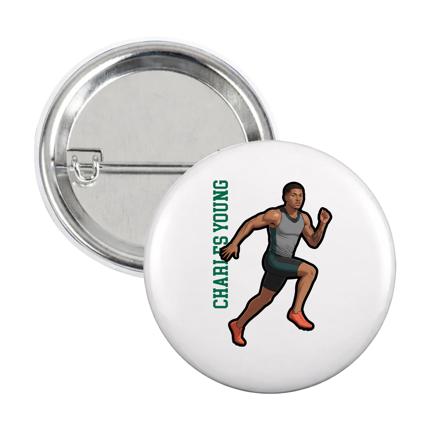 Game Day Button — Name Vertical in White