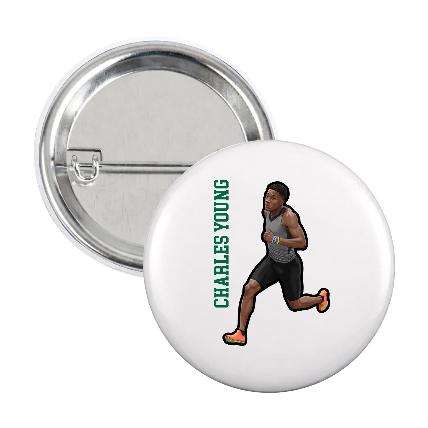 Game Day Button — Name Vertical in White