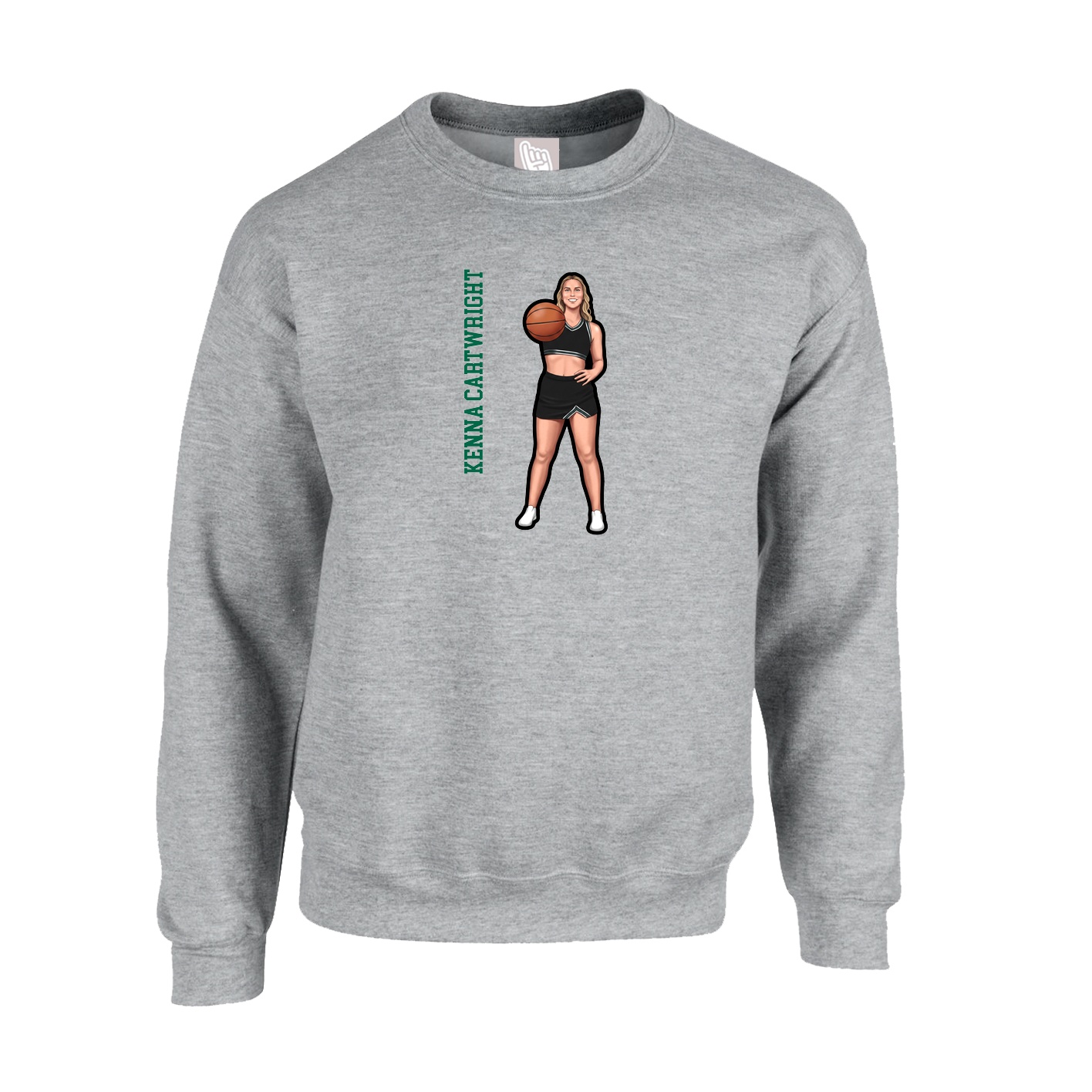 Fleece Crew — Name Vertical in Grey
