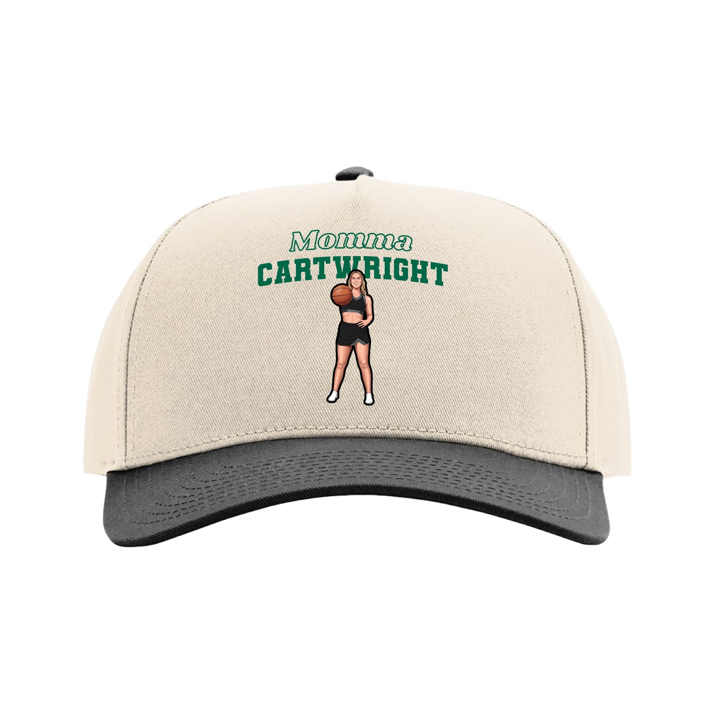 Full Fabric Five-Panel Champ Cap — Mothers Day Block in Cream/Black