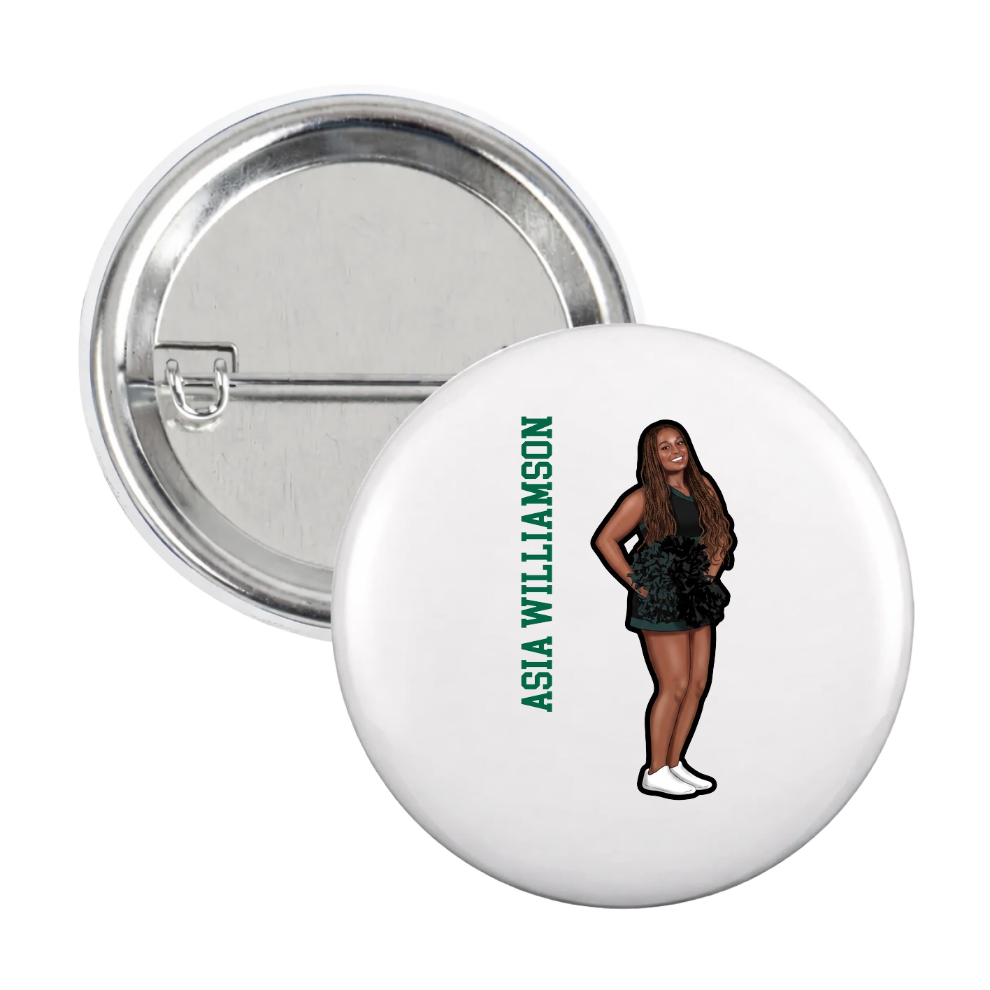 Game Day Button — Name Vertical in White