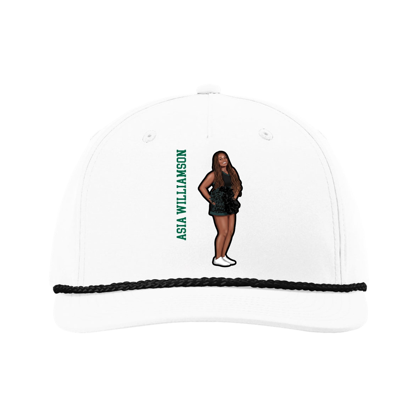 Five-Panel Classic Rope Cap — Name Vertical in White