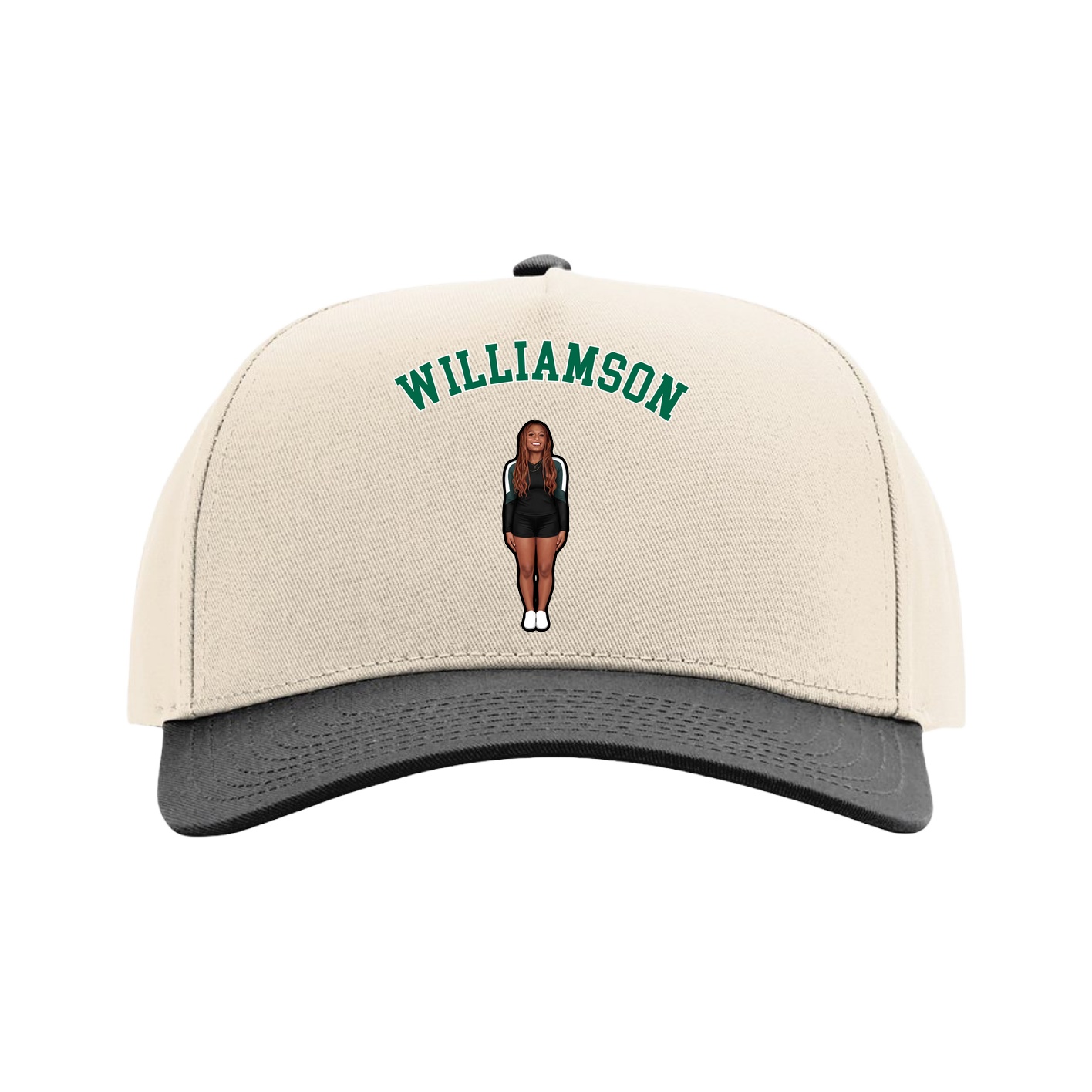 Full Fabric Five-Panel Champ Cap — Shirsey Arch in Cream/Black