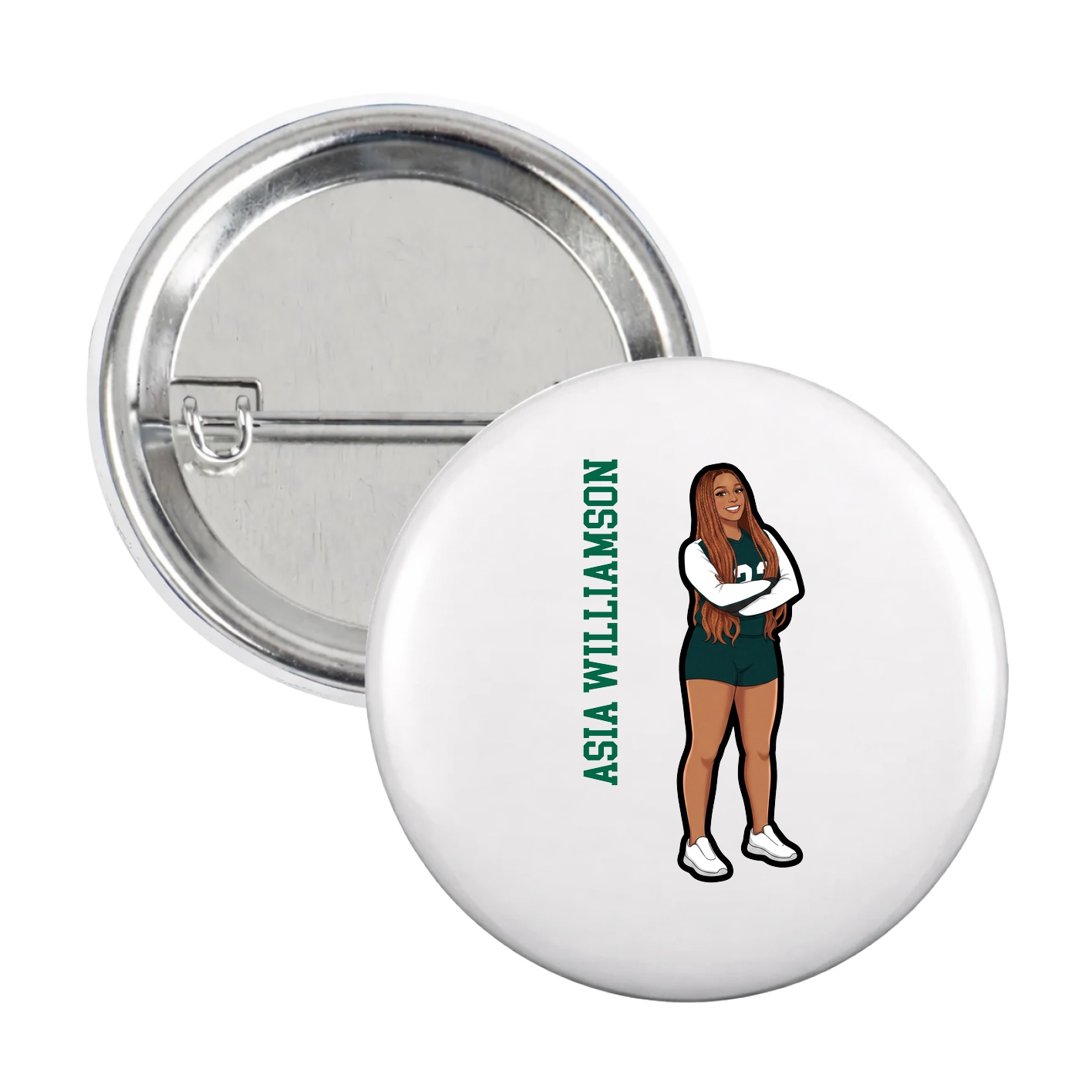 Game Day Button — Name Vertical in White