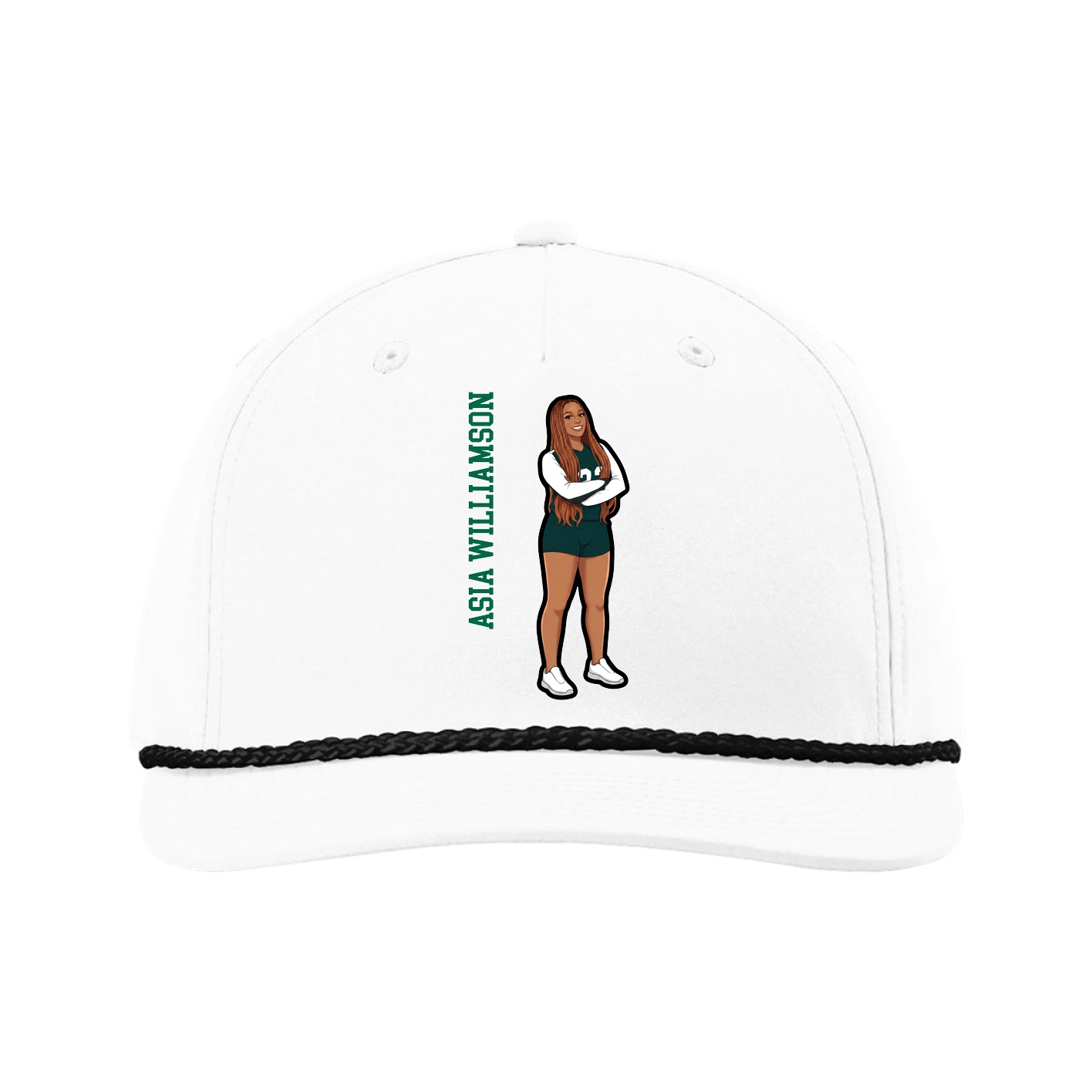 Five-Panel Classic Rope Cap — Name Vertical in White