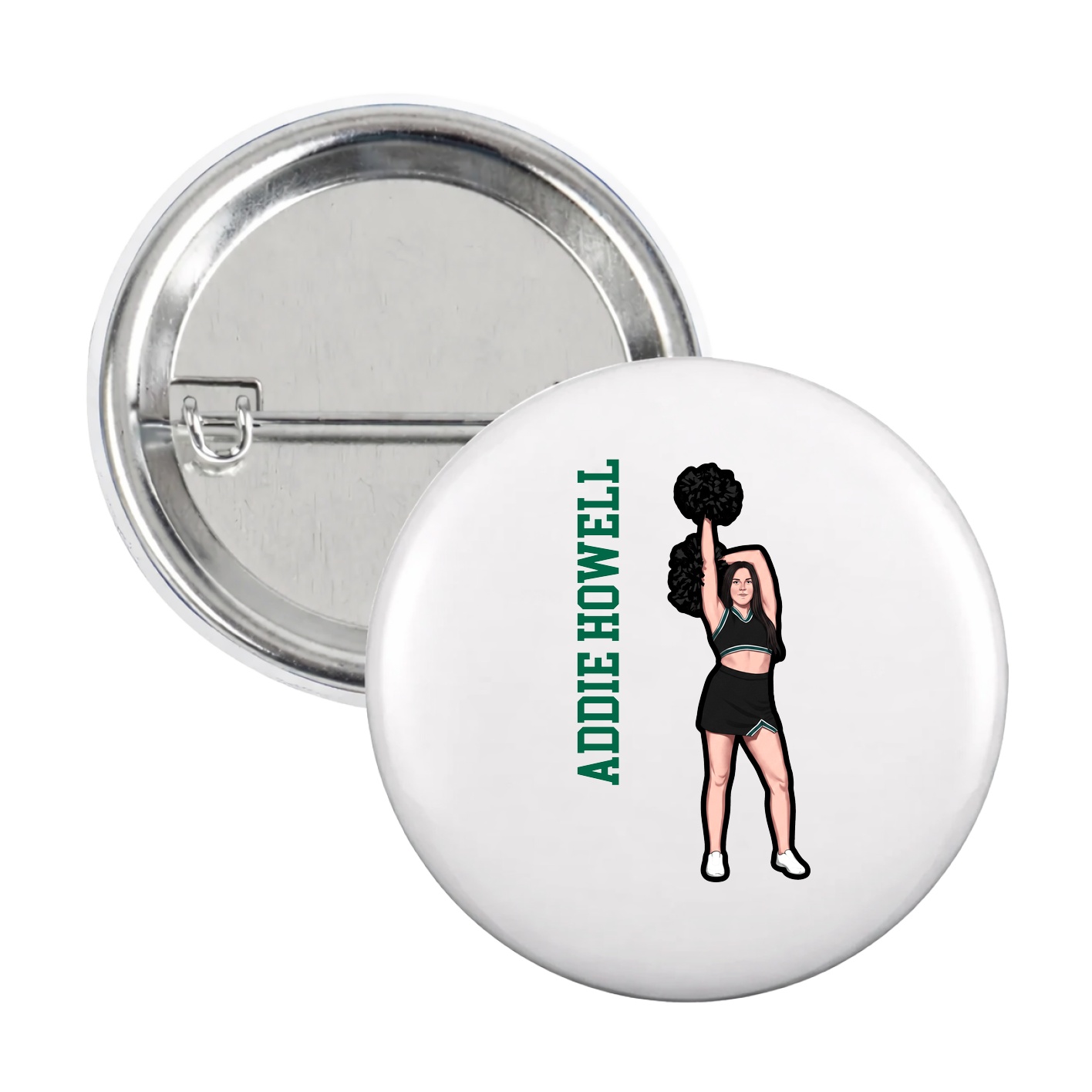Game Day Button — Name Vertical in White